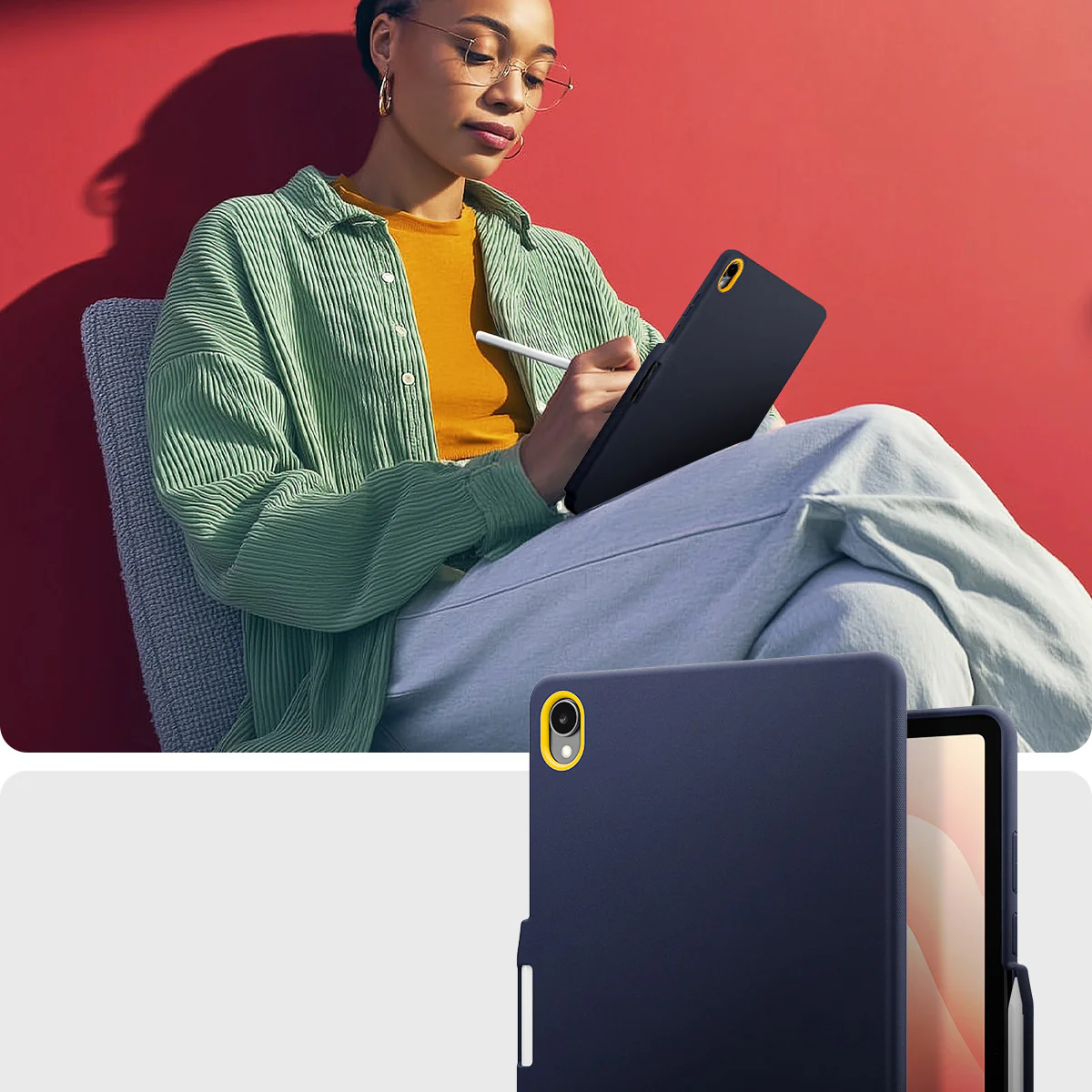 Hülle für Galaxy Tab S11, Spigen Nano Pop, Dunkelblau-Gelb - Image 9