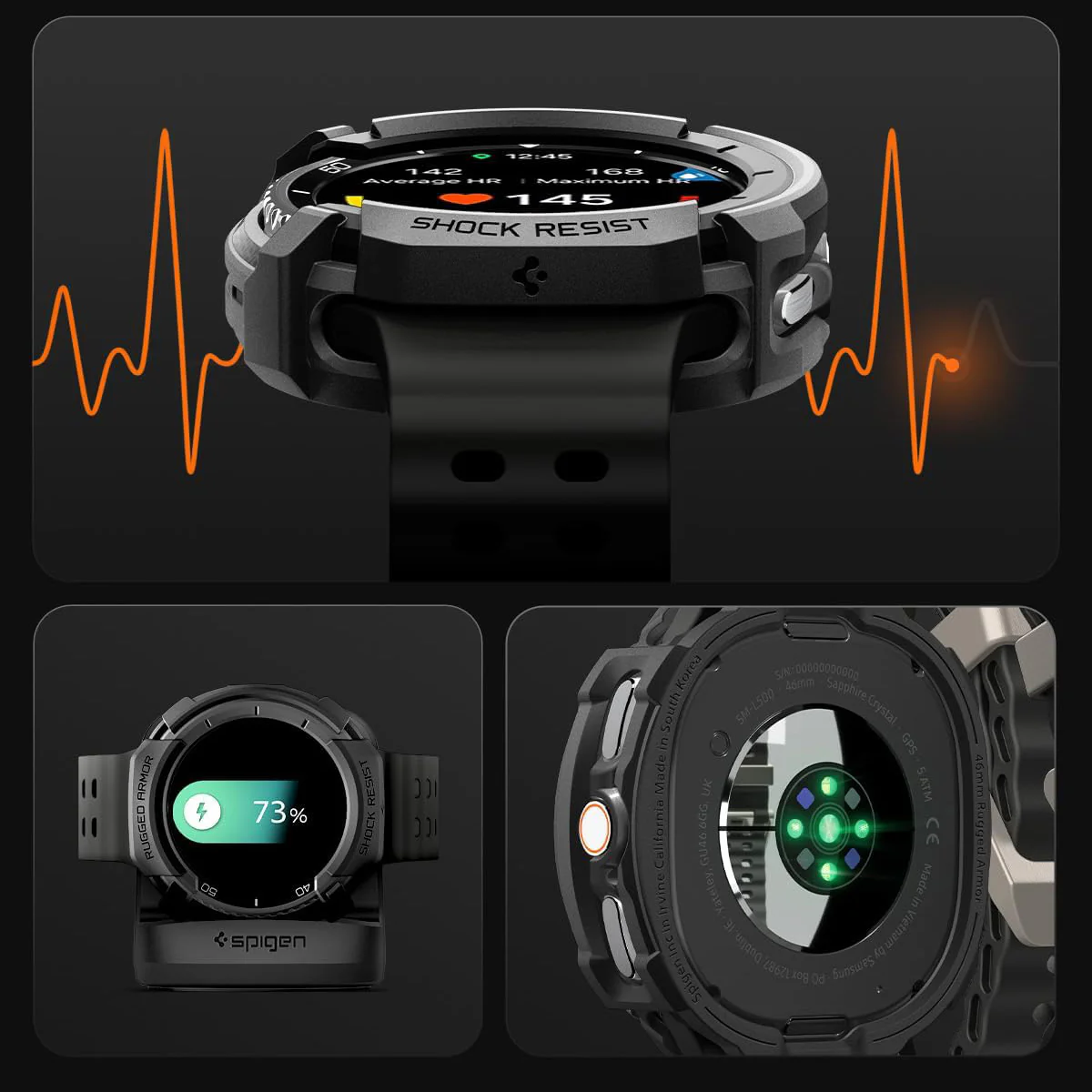Hülle für Galaxy Watch 8 Classic 46 mm, Spigen Rugged Armor, Schwarz - Image 12