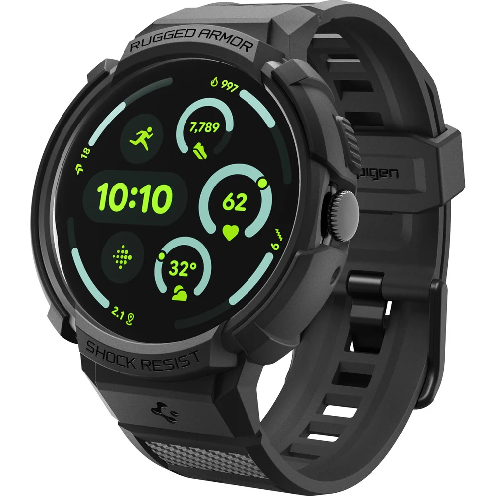Hülle mit Armband für Google Pixel Watch 4 (41 mm), Spigen Rugged Armor Pro, Schwarz