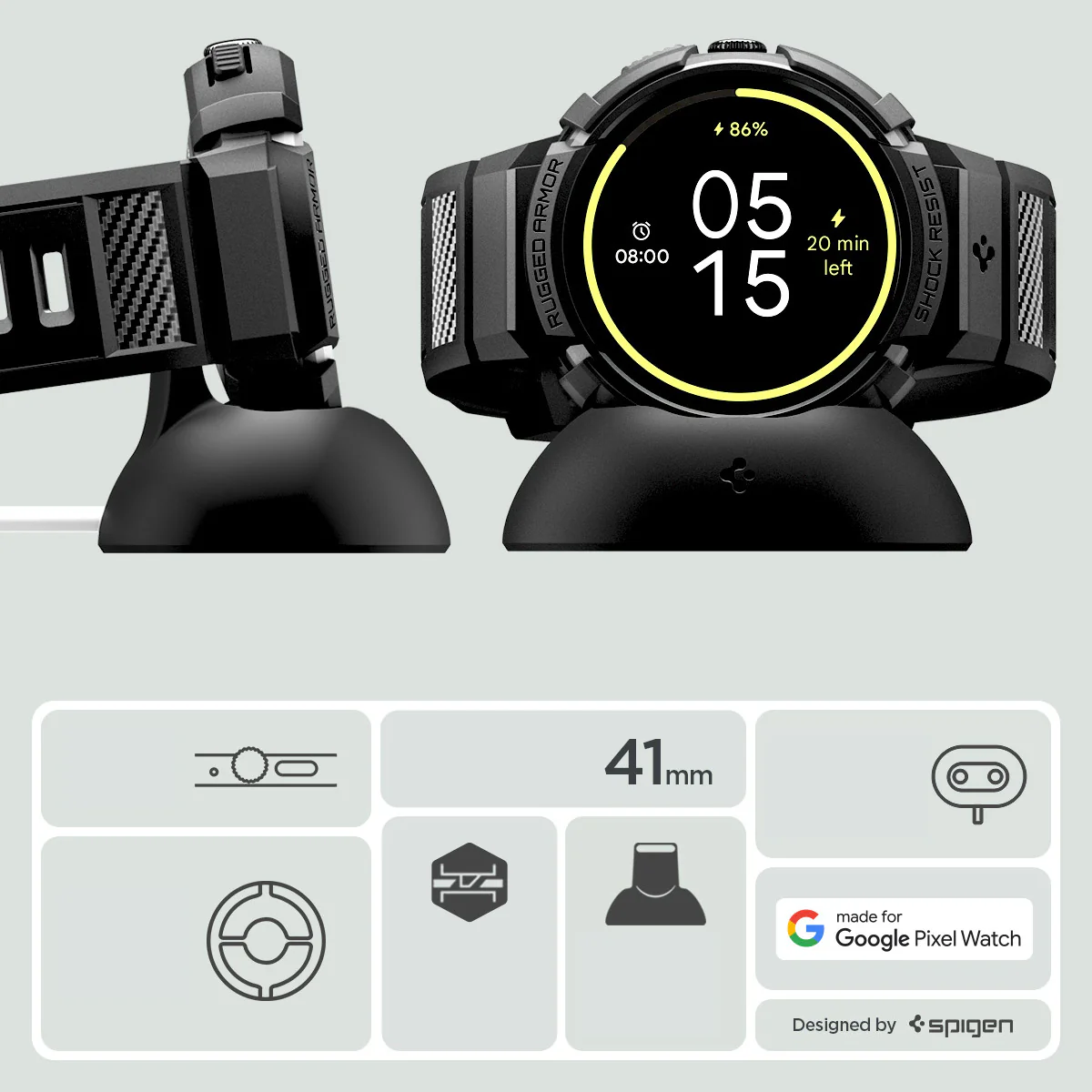 Hülle mit Armband für Google Pixel Watch 4 (41 mm), Spigen Rugged Armor Pro, Schwarz - Image 17