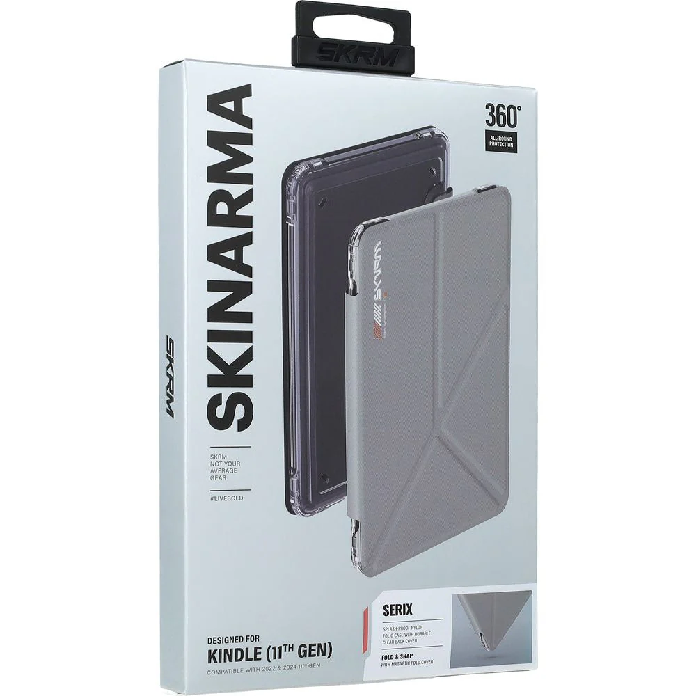 Hülle mit Klappe für Amazon Kindle 11, Skinarma Serix, Grau - Image 4