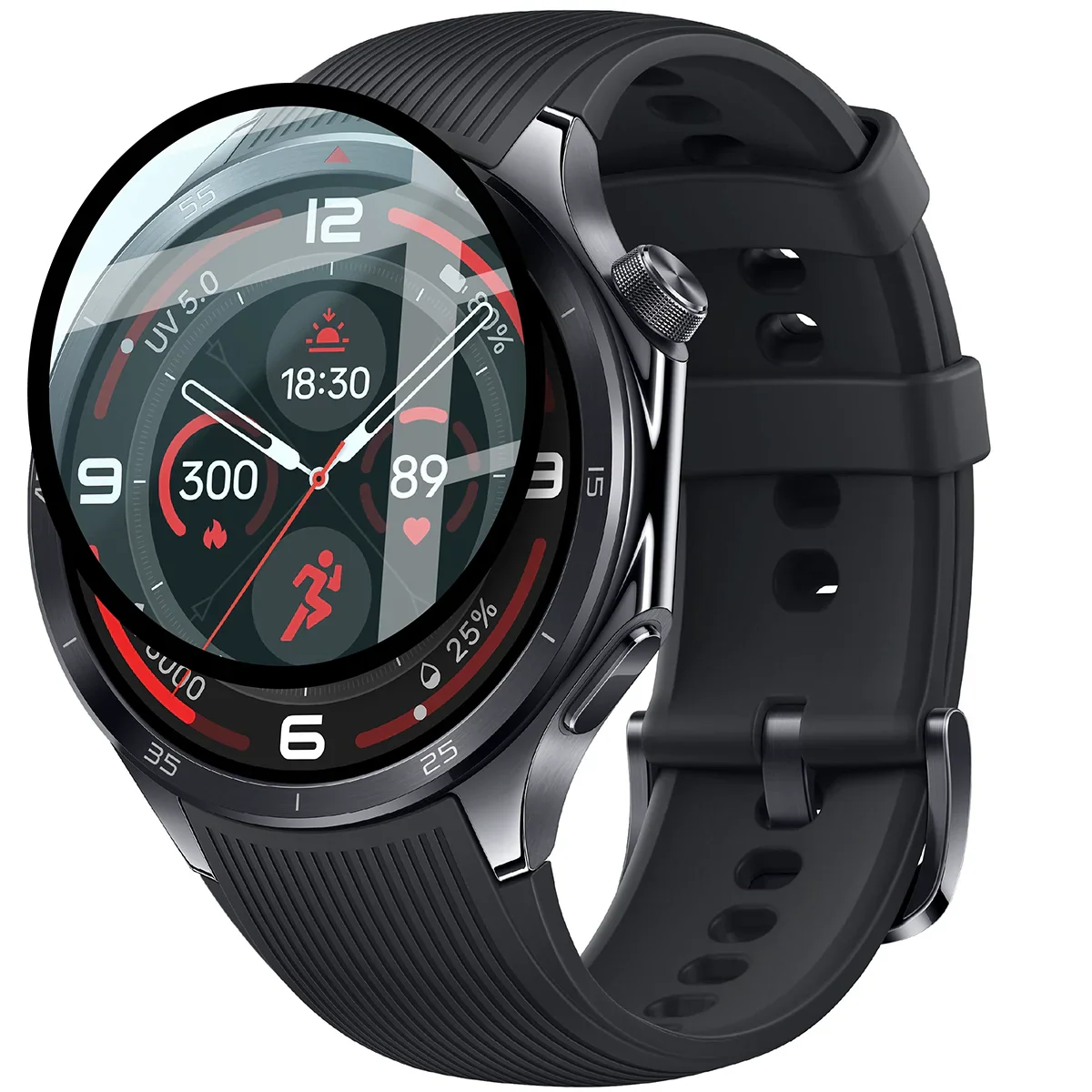 Hybrides Glas für OnePlus Watch 3, Bizon Glass Watch Edge Hybrid, Schwarz - Image 3