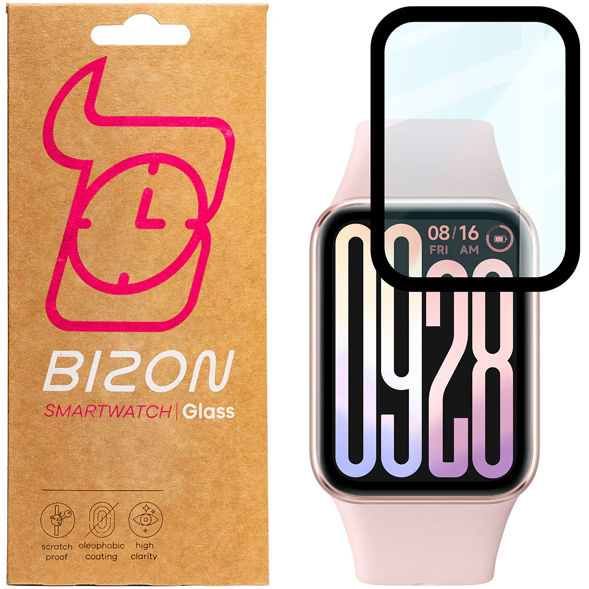 Hybrides Glas für Xiaomi Smart Band 9 Pro, Bizon Glass Watch Edge Hybrid, Schwarz