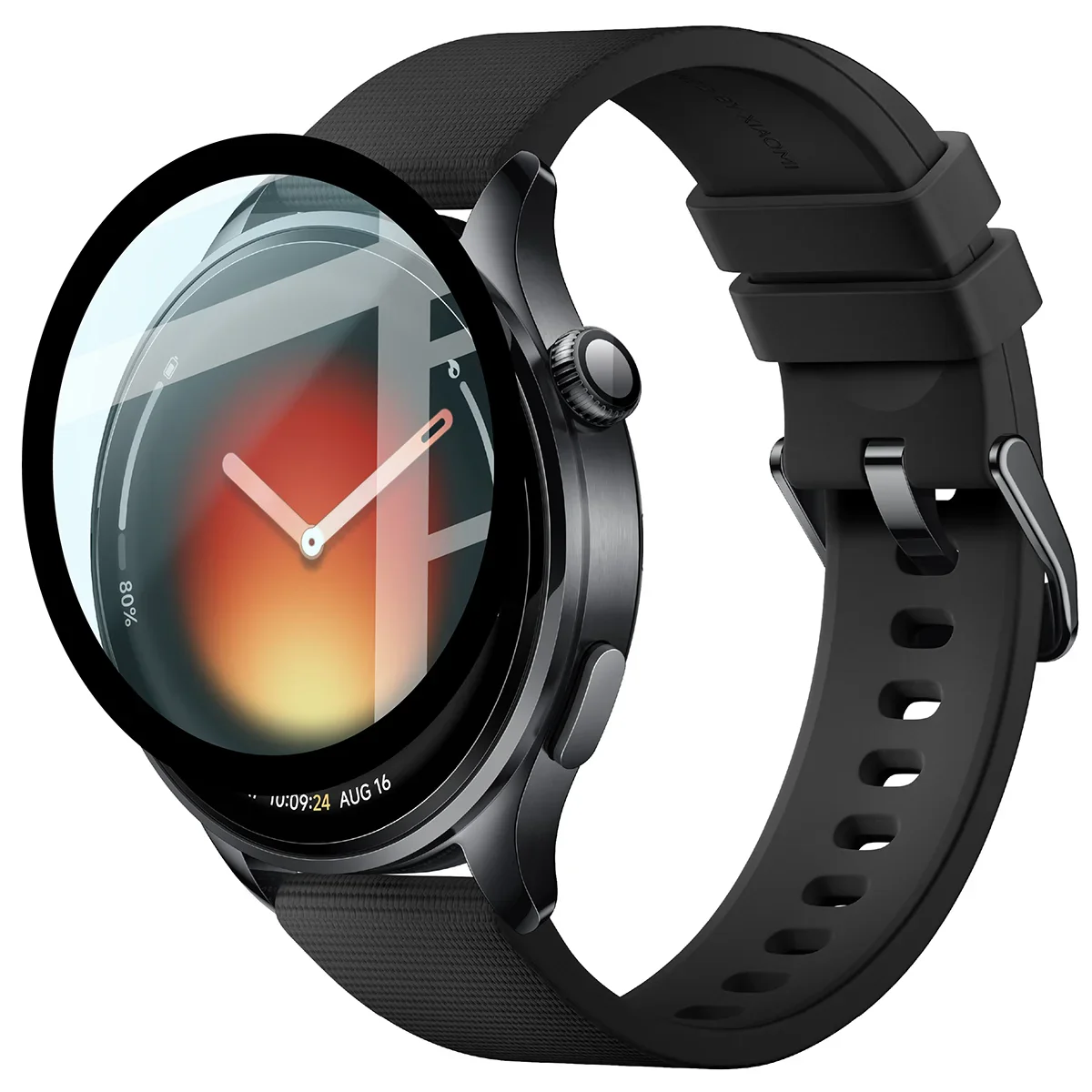 Hybrides Glas für Xiaomi Watch 5, Bizon Glass Watch Edge Hybrid, Schwarz - Image 3