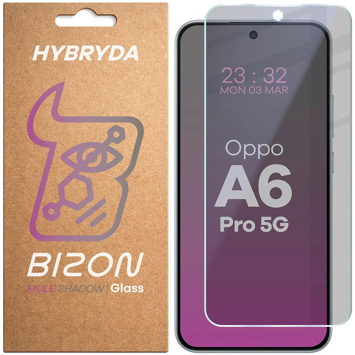 Hybridglas mit Privatschutzfilter für Oppo A6 Pro 5G, Bizon Glass Mule Shadow, Matt