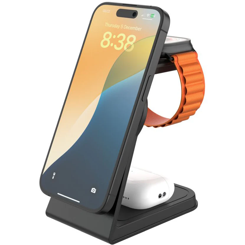 Induktives Ladegerät 3in1, Q2i, 15W, mit MagSafe, Fixed MagPowerstation Alu 2 für iPhone / Apple Watch / AirPods, Schwarz - Image 2