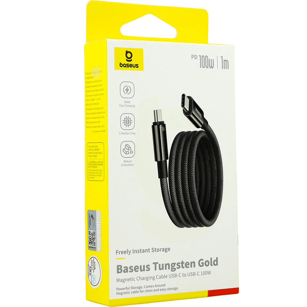 Kabel Baseus Tungsten Gold magnetisches USB-C 100W PD 480Mb/s 1m, Schwarz - Image 10