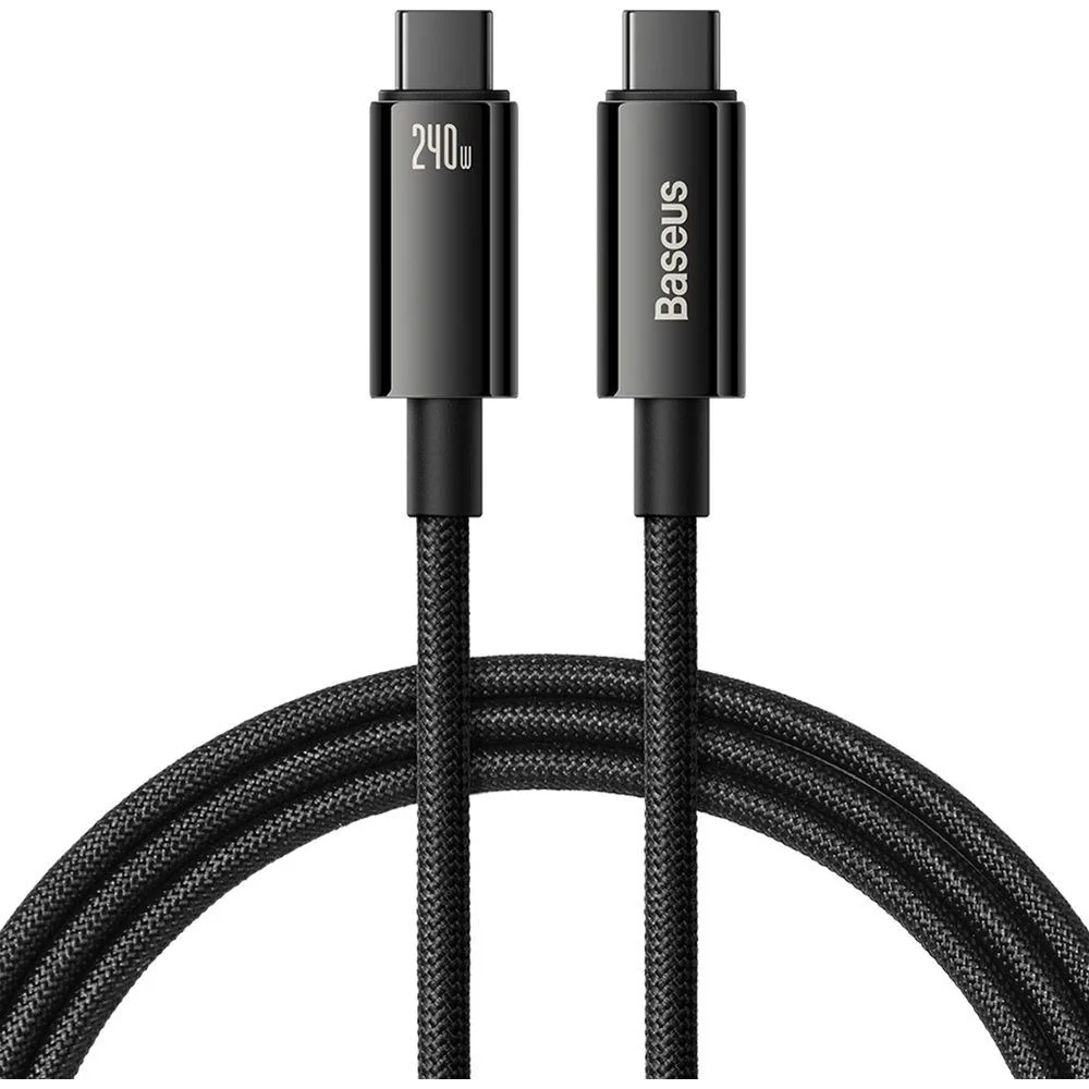 Kabel Baseus Tungsten Gold USB-C für USB-C 480Mb/s QC 240W PD 3m, Schwarz