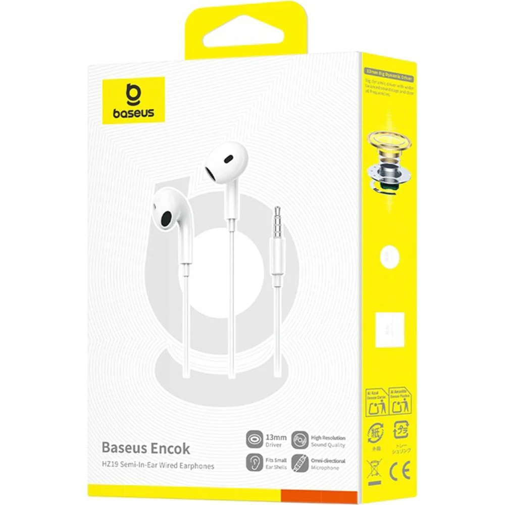 Kabelgebundene In-Ear-Kopfhörer mit Mini-Jack 3,5 mm, Baseus Encok HZ19, Weiß - Image 9