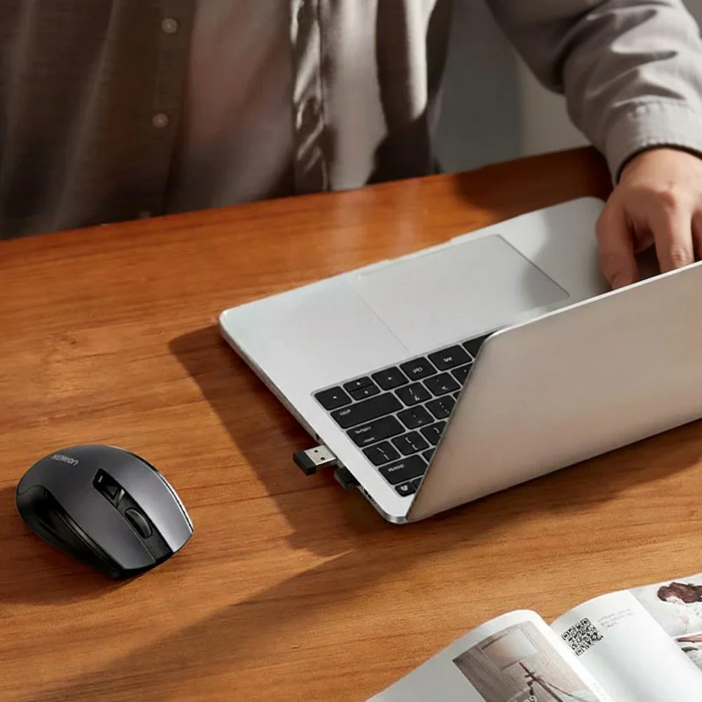 Kabellose ergonomische Maus, Bluetooth, 2.4 GHz USB-A, 4000 DPI, Ugreen MU006S, Schwarz - Image 5