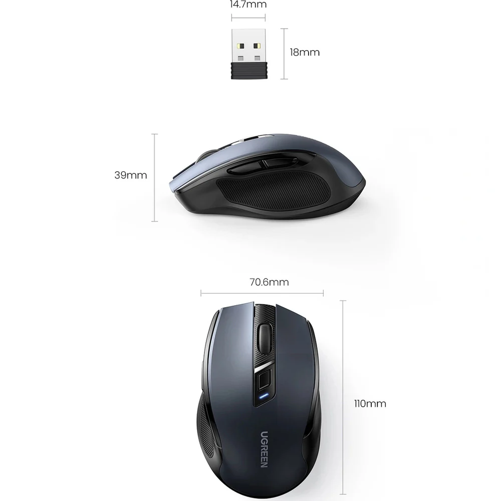 Kabellose Maus Ugreen MU006, 2.4 GHz USB-A, 4000 DPI, Schwarz - Image 17