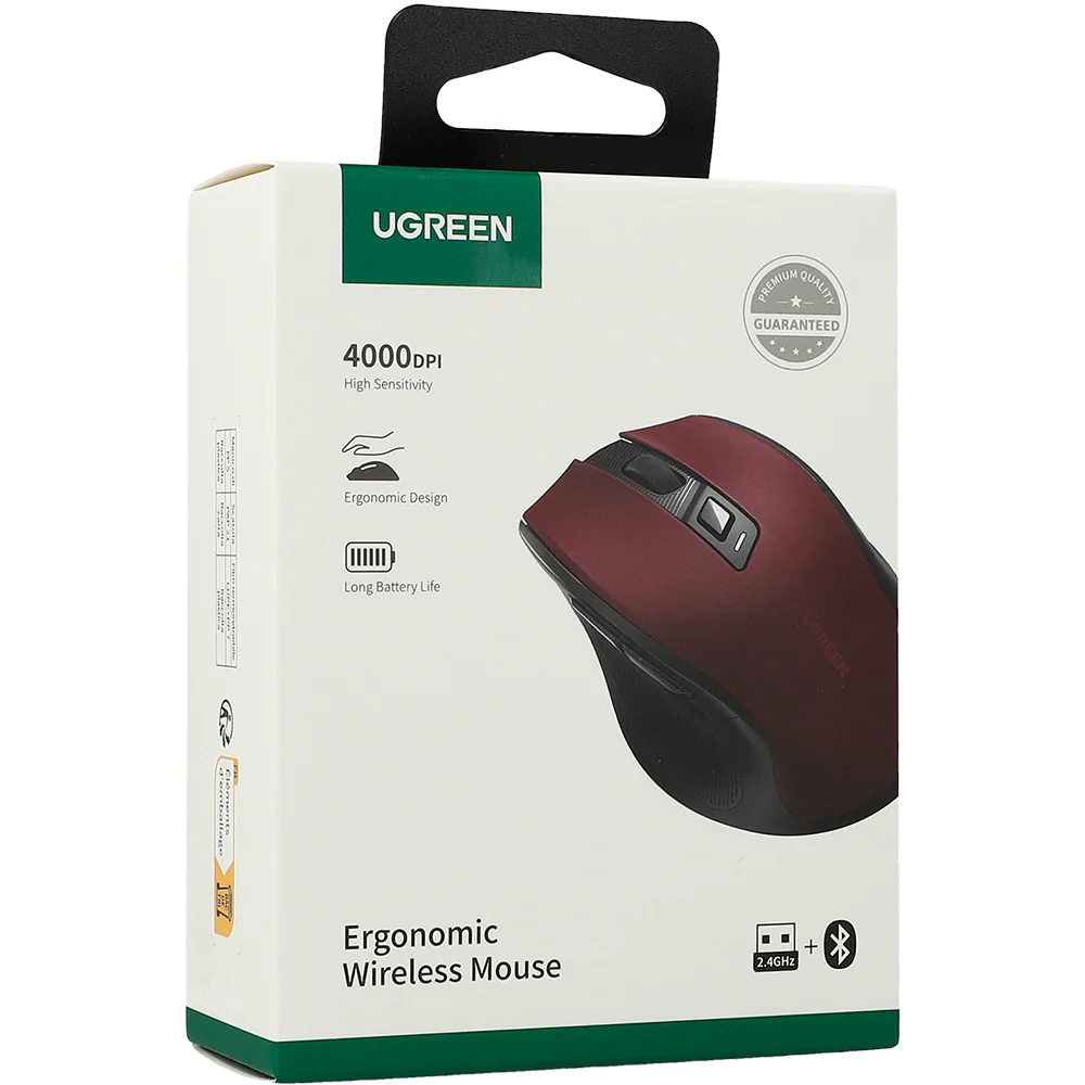 Kabellose Maus Ugreen MU006, Bluetooth 5.0, 2.4 GHz USB-A, 4000 DPI, Burgunderrot - Image 8