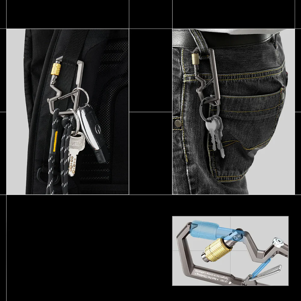 Karabiner mit Schlüsselband und Schlüsselring, Spigen Carabiner LF101, Silber - Image 12