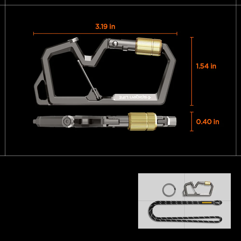 Karabiner mit Schlüsselband und Schlüsselring, Spigen Carabiner LF101, Silber - Image 15