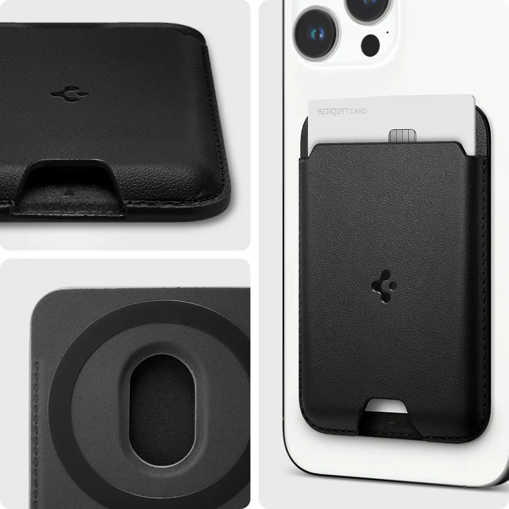 Kartenetui mit MagSafe Spigen Valentinus Mag Fit, veganem Leder, Schwarz - Image 12