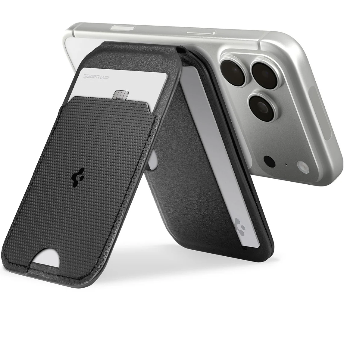 Kartenetui mit Ständer Spigen Slim Fold Mag S314-2 mit MagSafe, Schwarz