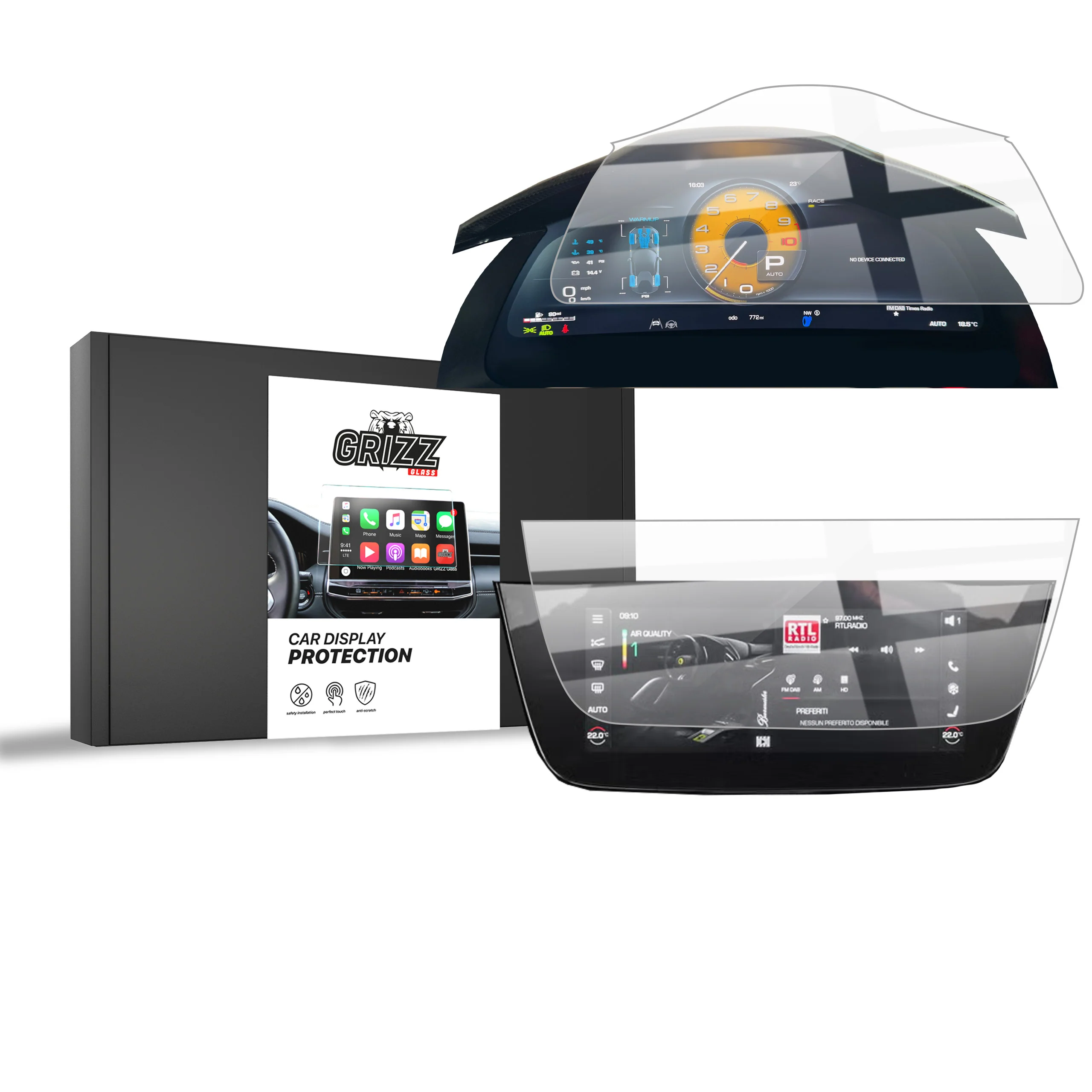 Keramische Autodisplayfolie 2in1 für Ferrari 12Cilindri 15,6"+10,25" (2024-2025), Grizz Protector