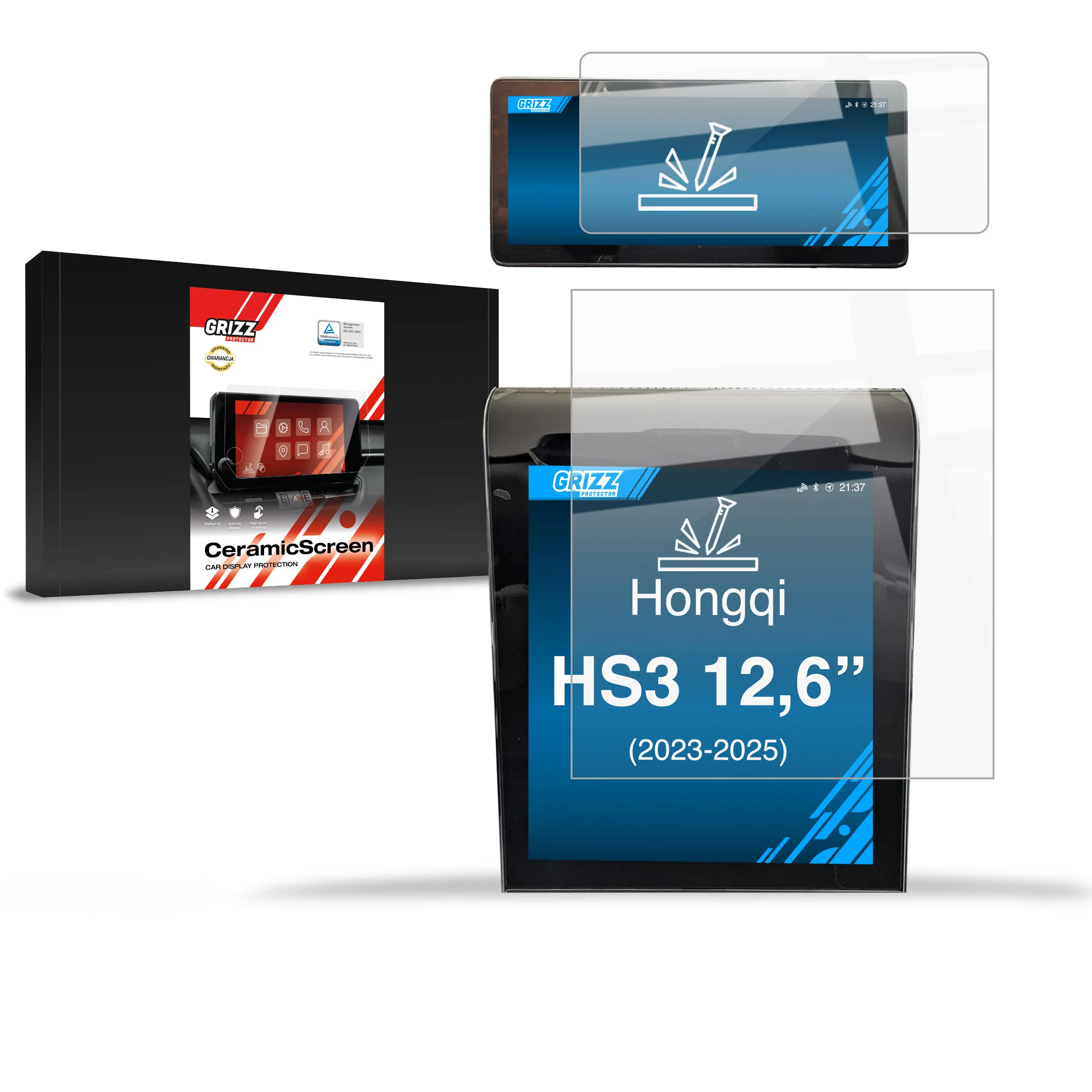 Keramische Autodisplayfolie 2in1 für Hongqi HS3 12,6" (2023-2025), Grizz Protector