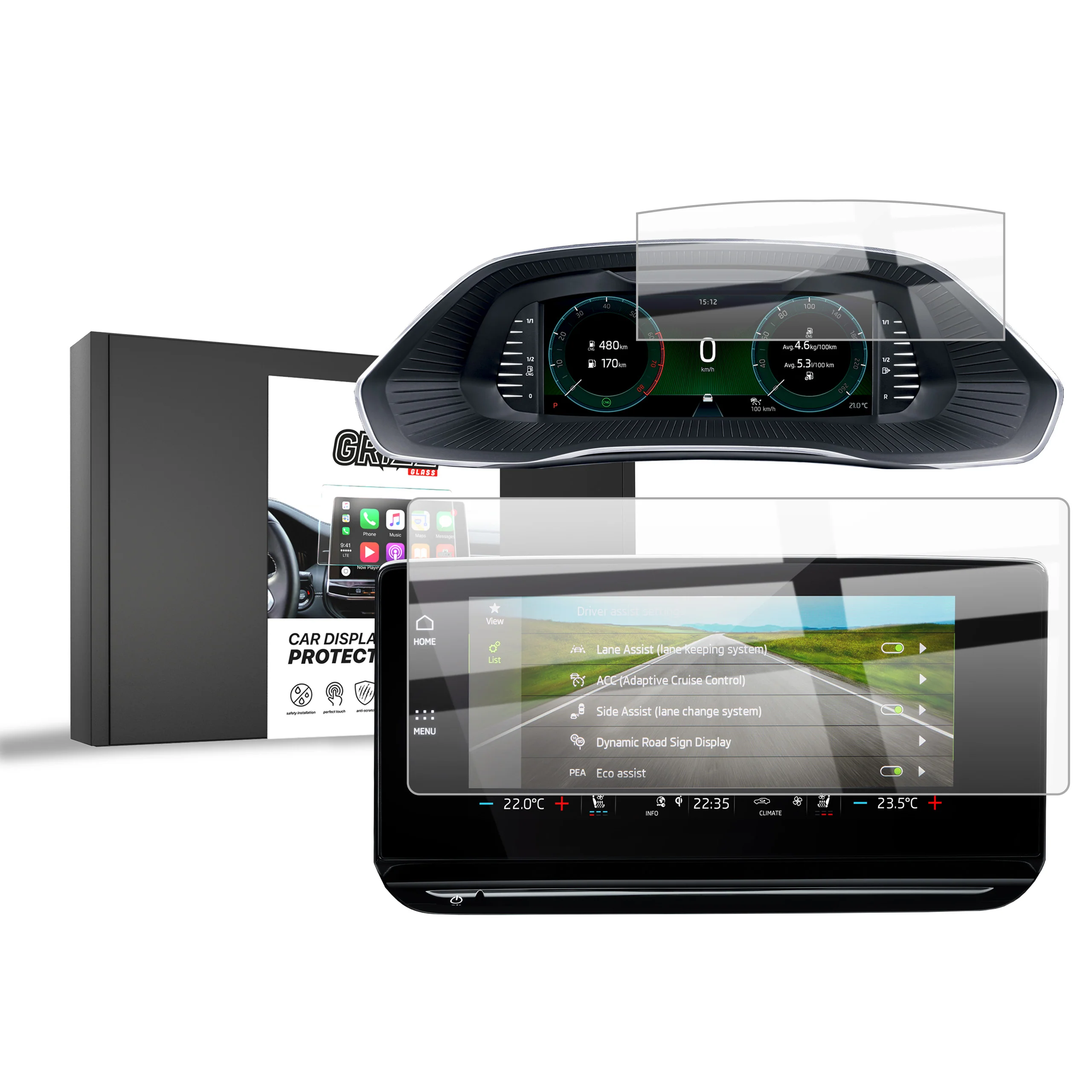 Keramische Autodisplayfolie 2in1 für Skoda Octavia 4 10" Columbus/Bolero (2019-2024), Grizz Protector