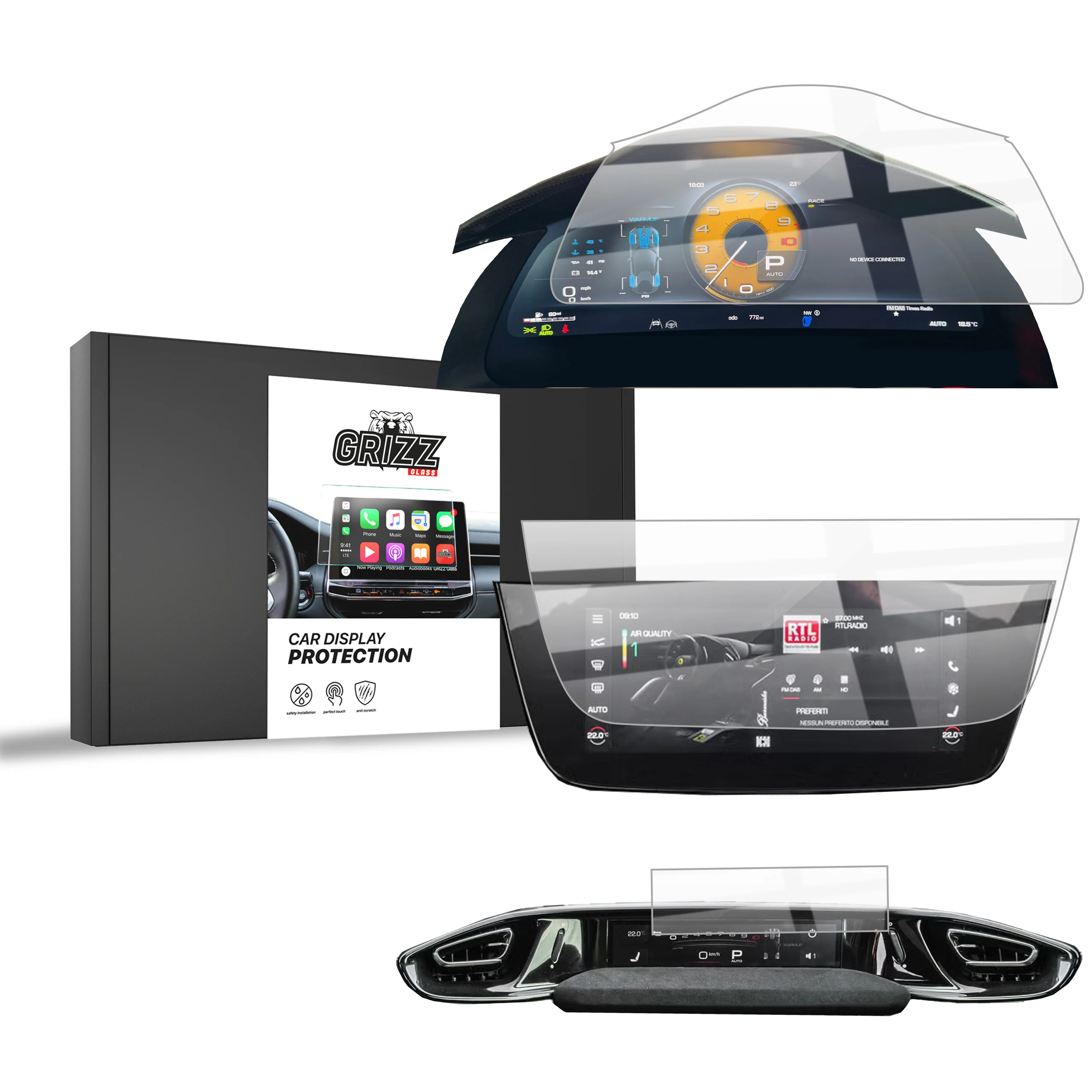 Keramische Autodisplayfolie 3in1 für Ferrari 12Cilindri 15,6"+10,25" (2024-2025), Grizz Protector