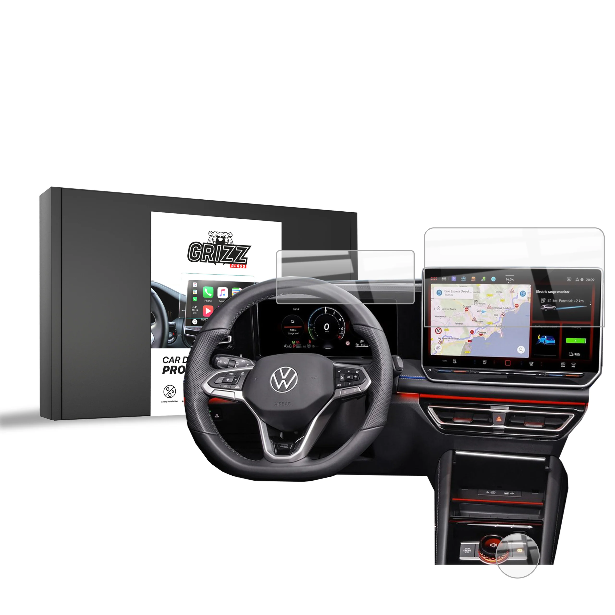 Keramische Autodisplayfolie 3in1 für Volkswagen Tayron 12,9" (2024-2025), Grizz Protector