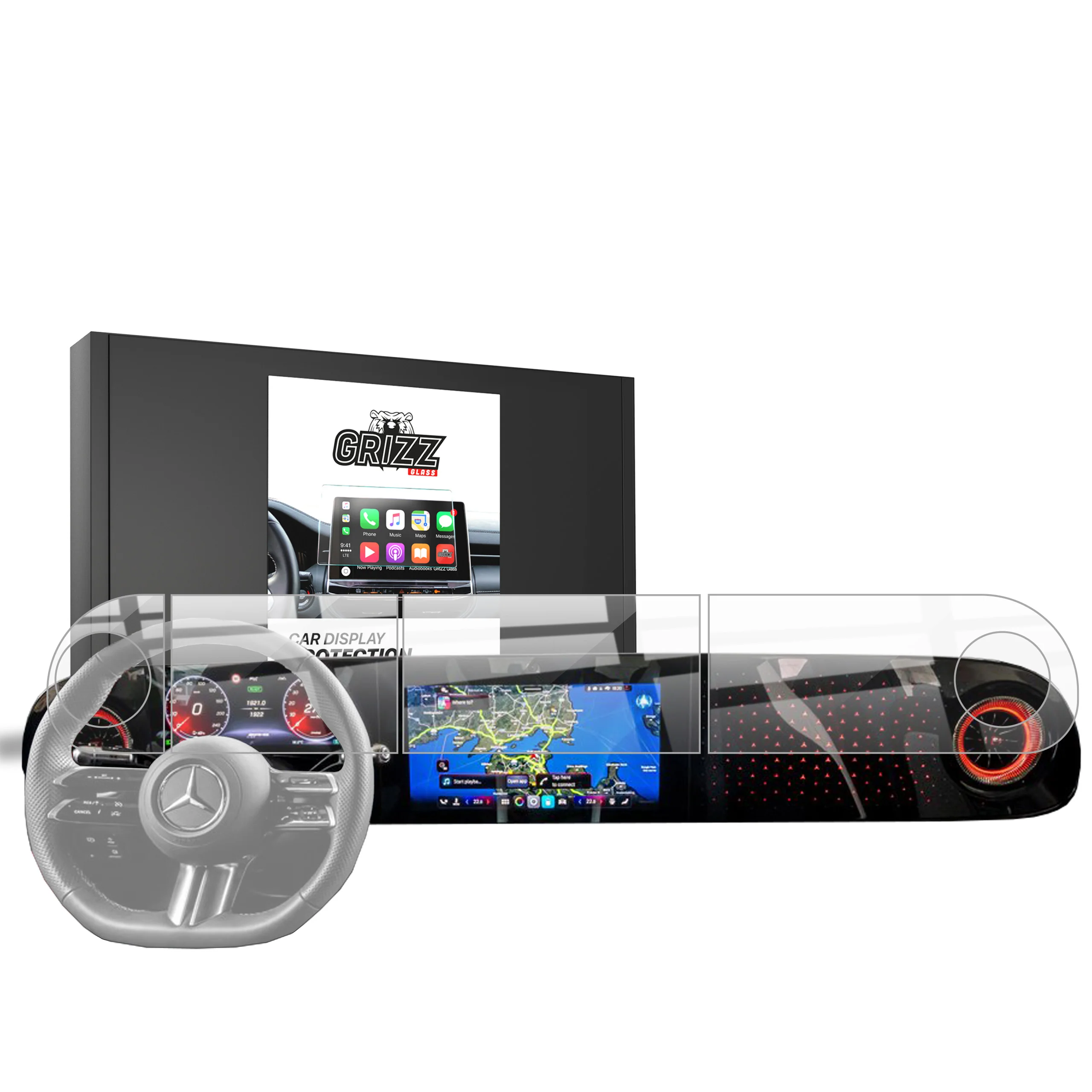 Keramische Autodisplayfolie 4in1 für Mercedes-Benz CLA 14"+10,25" (2025), Grizz Protector