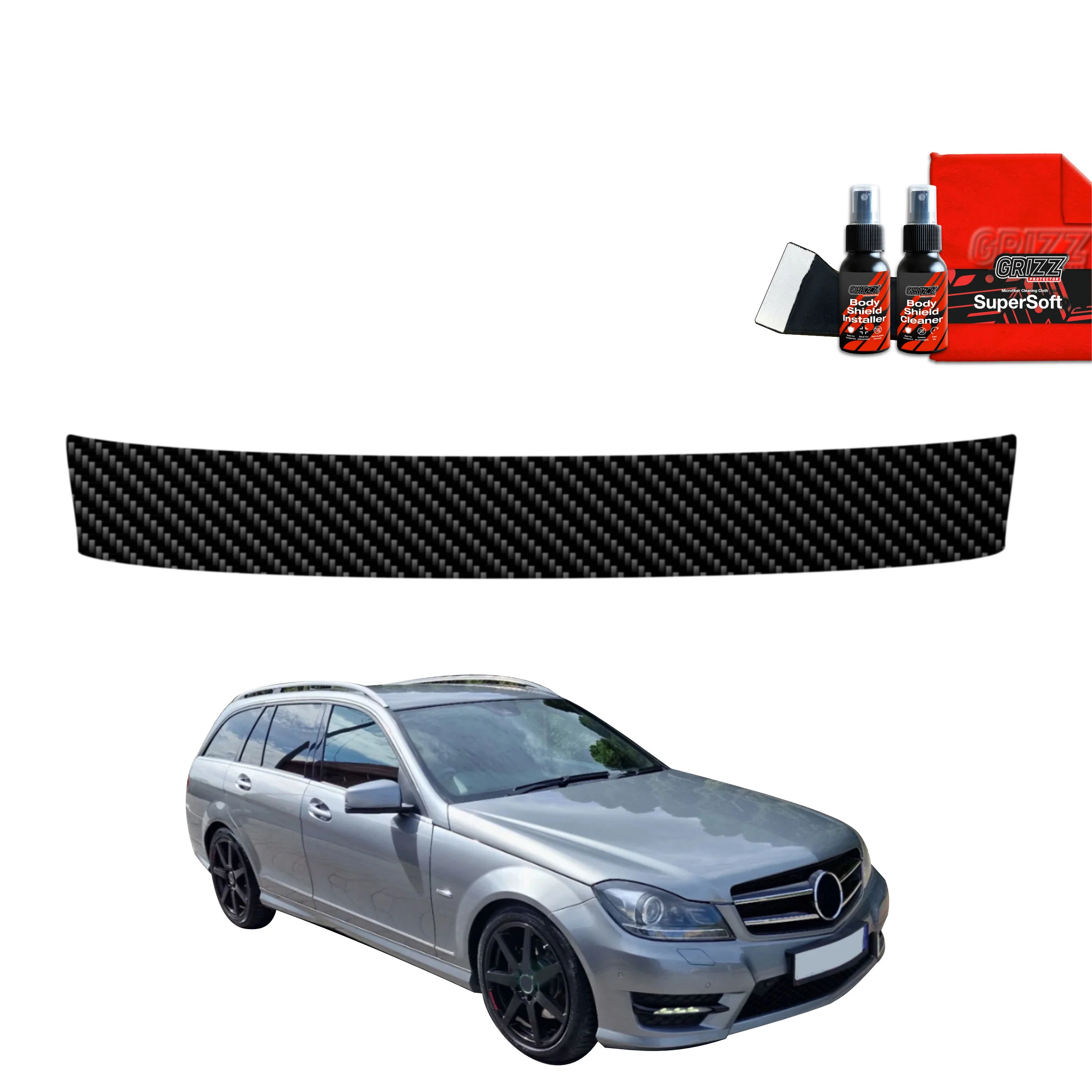 Kohlenstoff Schutzfolie Grizz Protector für Ladekante - Mercedes Benz C Klasse S204 Kombi Facelifting (2011-2014)