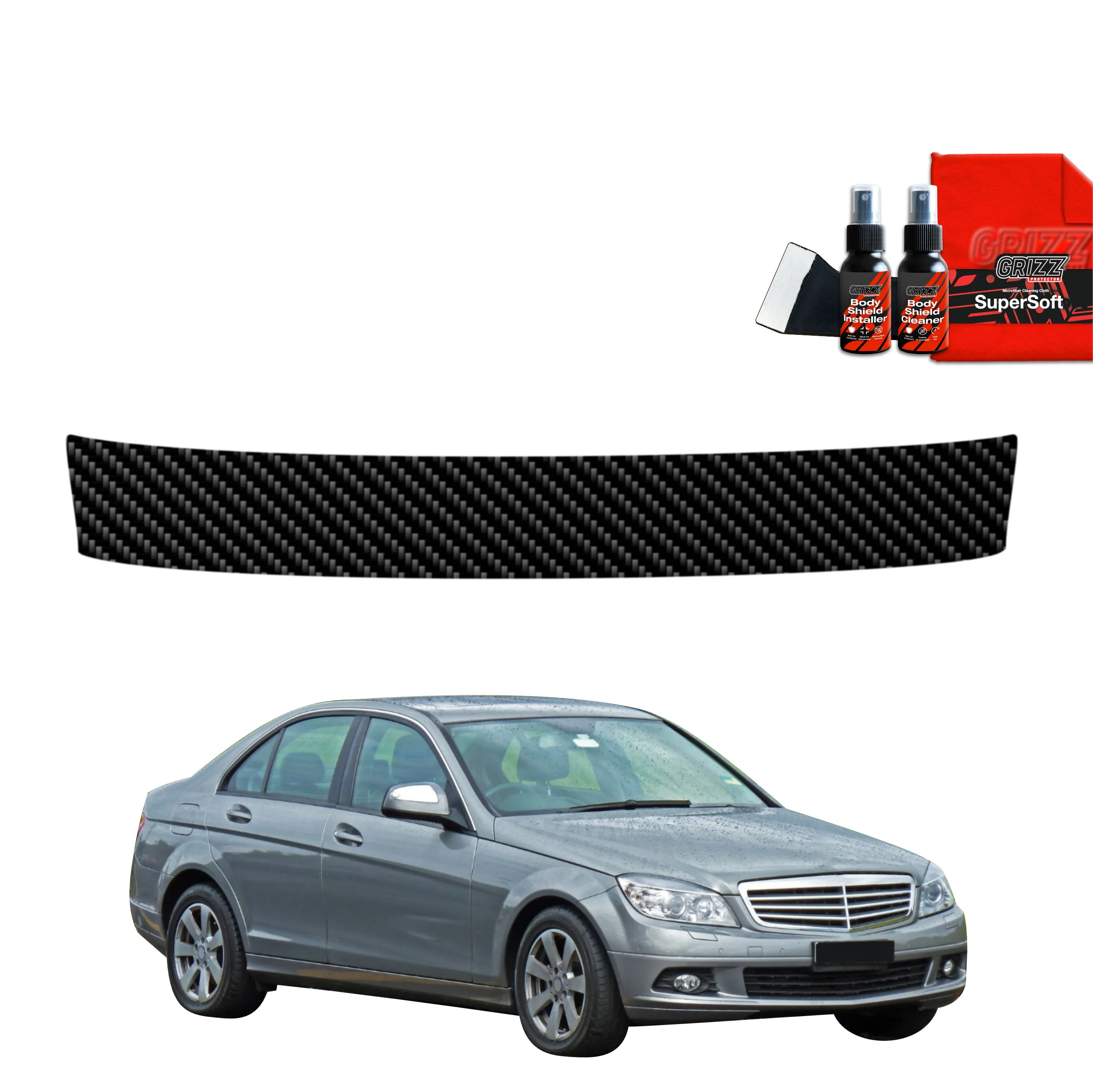 Kohlenstoff Schutzfolie Grizz Protector für Ladekante - Mercedes Benz C Klasse W204 Sedan (2007-2011)
