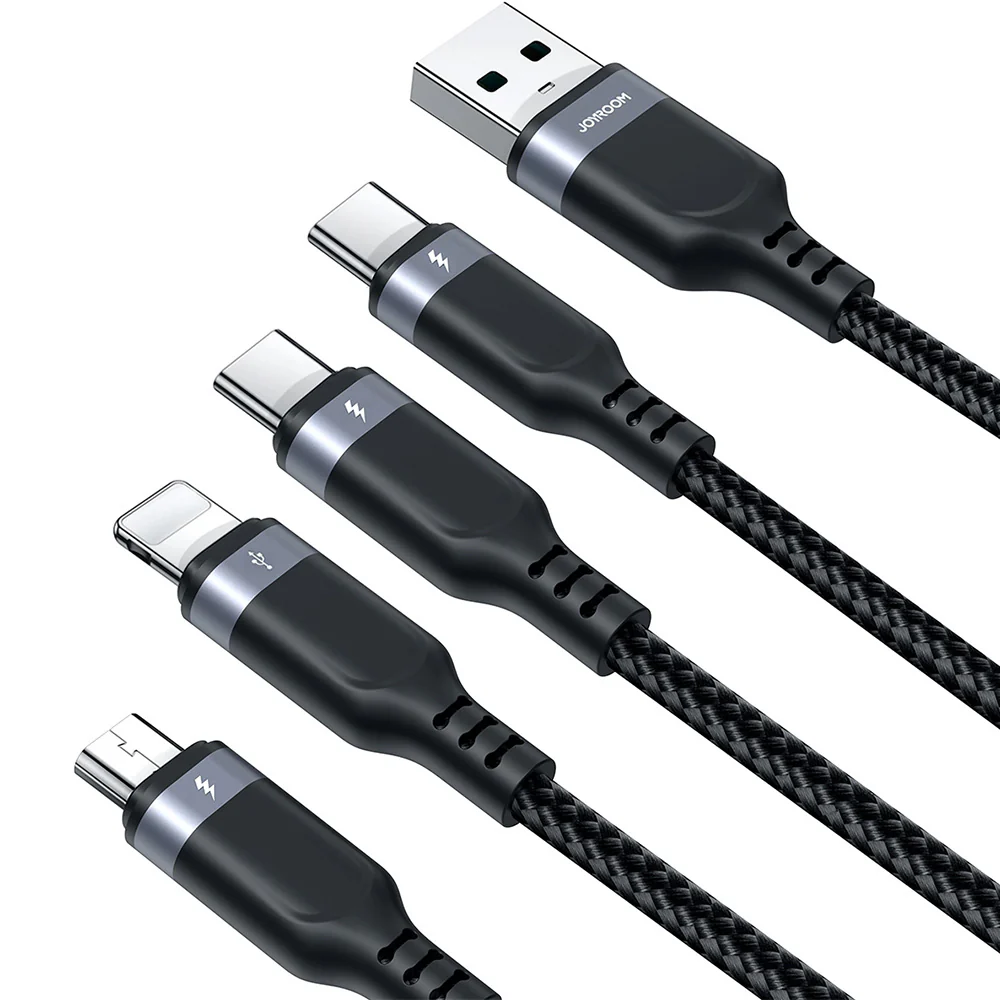 Ladekabel / Datenkabel USB-A zu 2x USB-C / Lightning / MicroUSB, Joyroom 4in1, 3.5A, 1,2m, Schwarz - Image 4