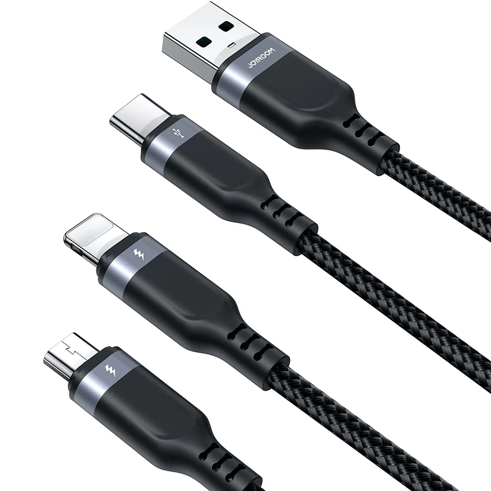 Ladekabel / Datenkabel USB-A zu USB-C / Lightning / microUSB, Joyroom 3in1, 3.5A, 0,3m, Schwarz - Image 4