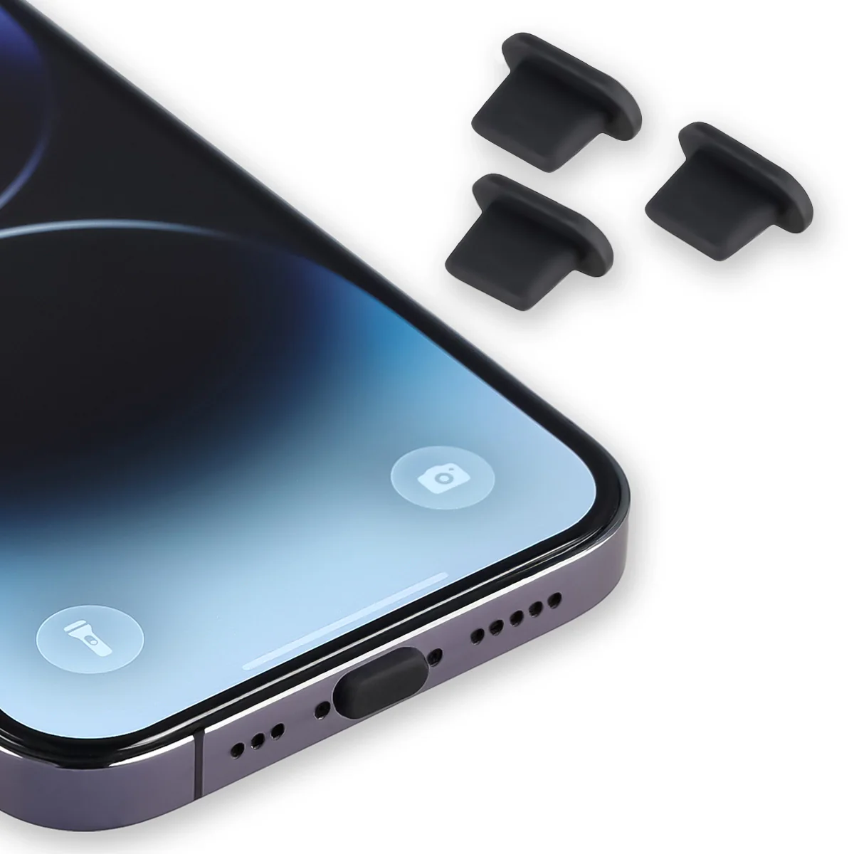 Ladeport-Abdeckung Bizon Accessories Dust Plug für Geräte mit Lightning-Anschluss, Schwarz, 3 Stück