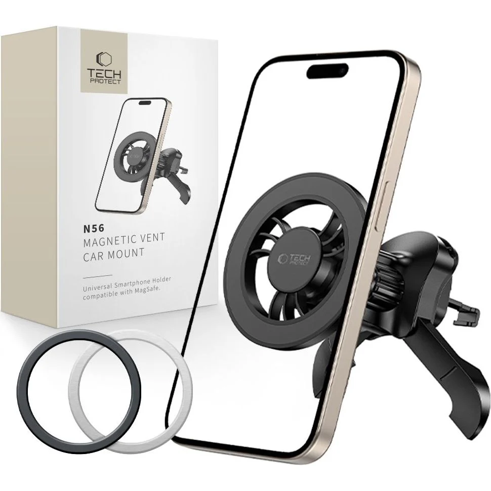 Magnetische Handy-Halterung für Lüftungsgitter, Tech-Protect N56 Magnetic Stable Vent Car Mount, mit MagSafe, Schwarz