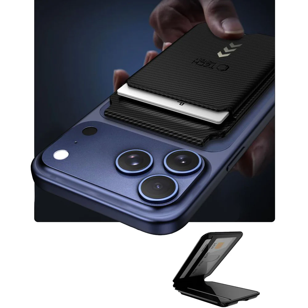 Magnetisches Kartenetui mit Ständer mit MagSafe, Tech-Protect MagWallet Stand, Schwarz Carbon - Image 3