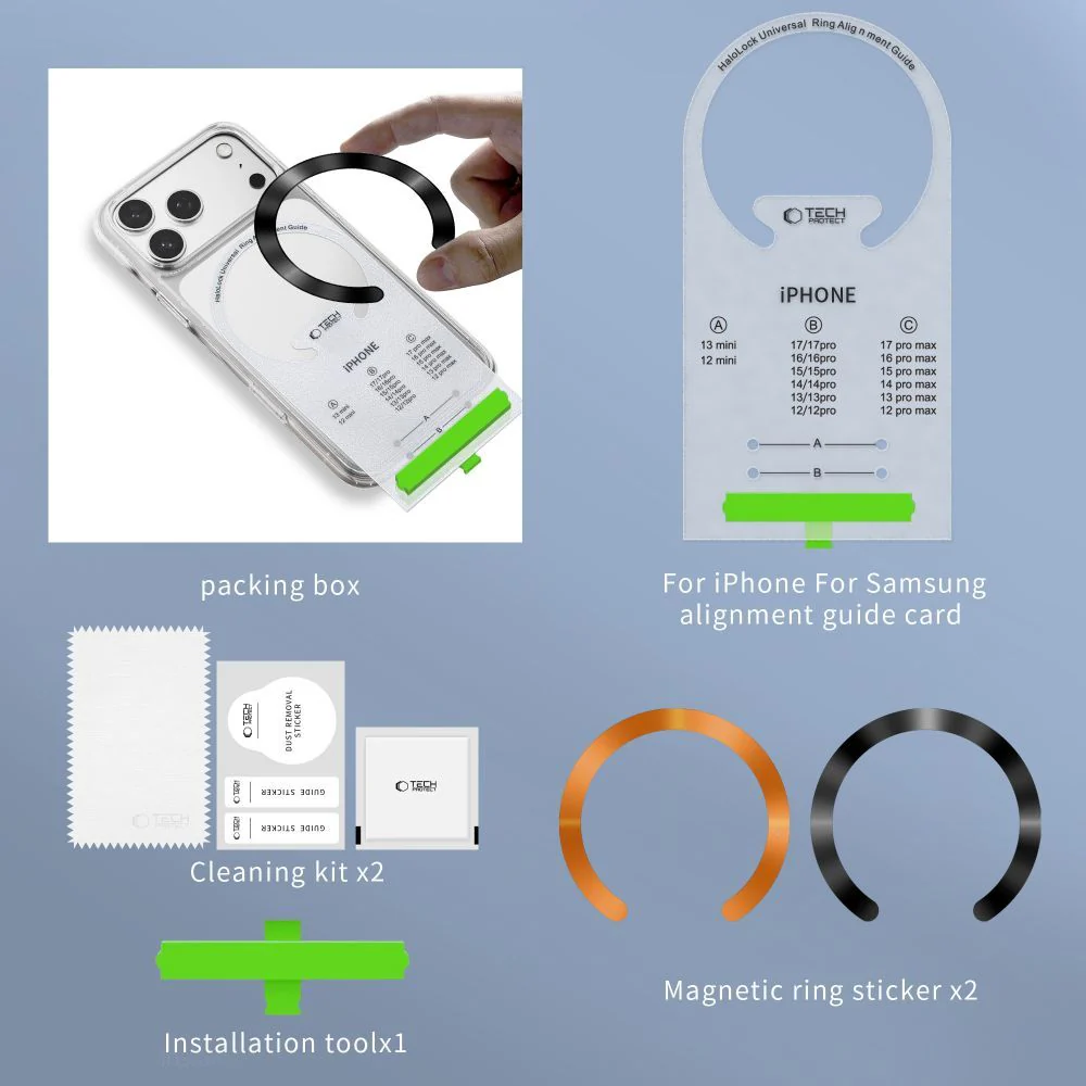 Magnetplatten Tech-Protect MMP-210 Magnetic MagSafe Ring für Hüllen ohne Magsafe, Schwarz / Orange - Image 9