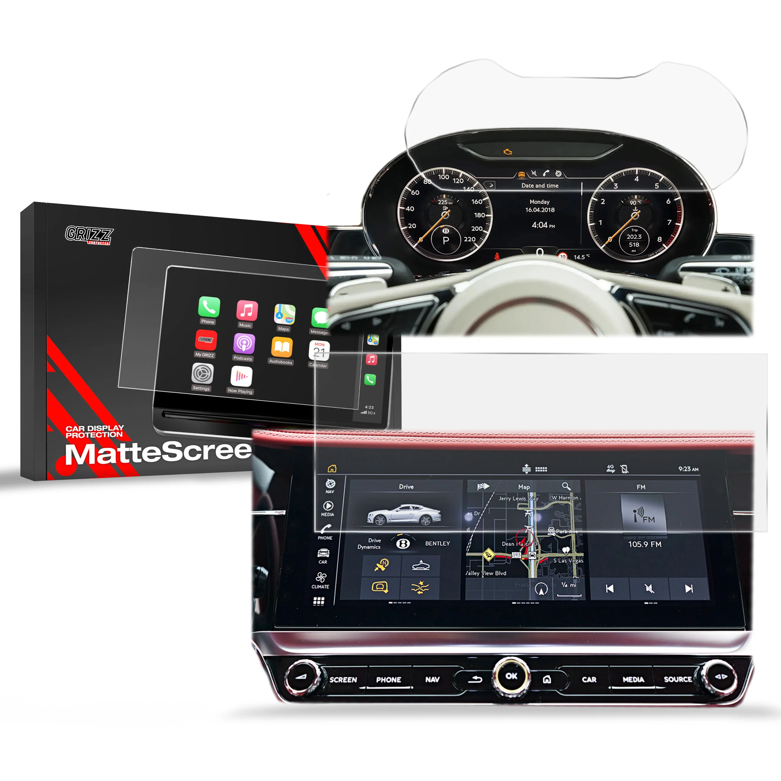 Matte Autodisplayfolie 2in1 für Bentley Continental GT (2018-2024), Grizz Protector