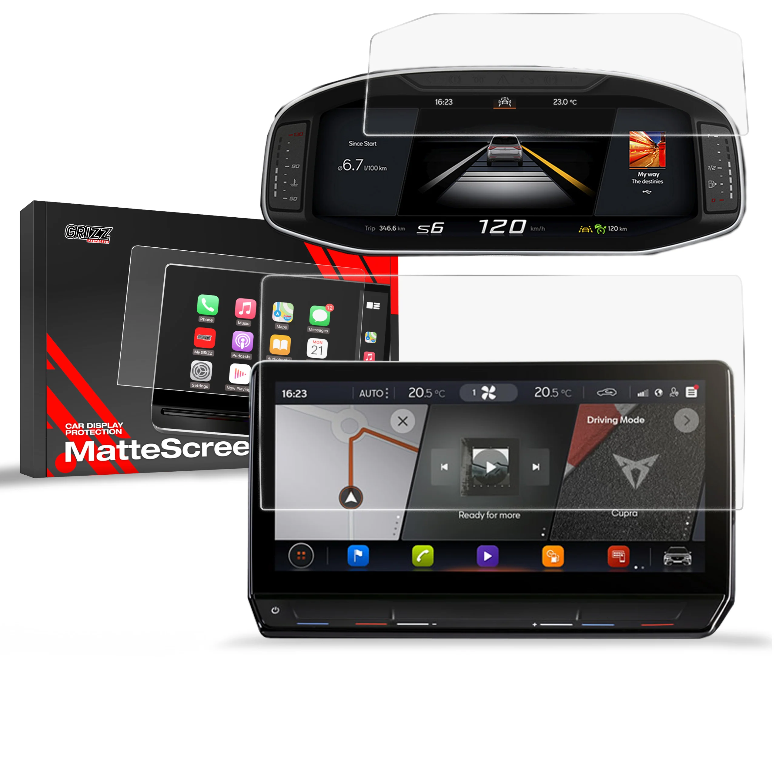 Matte Autodisplayfolie 2in1 für Cupra Leon 12" (2020-2024), Grizz Protector