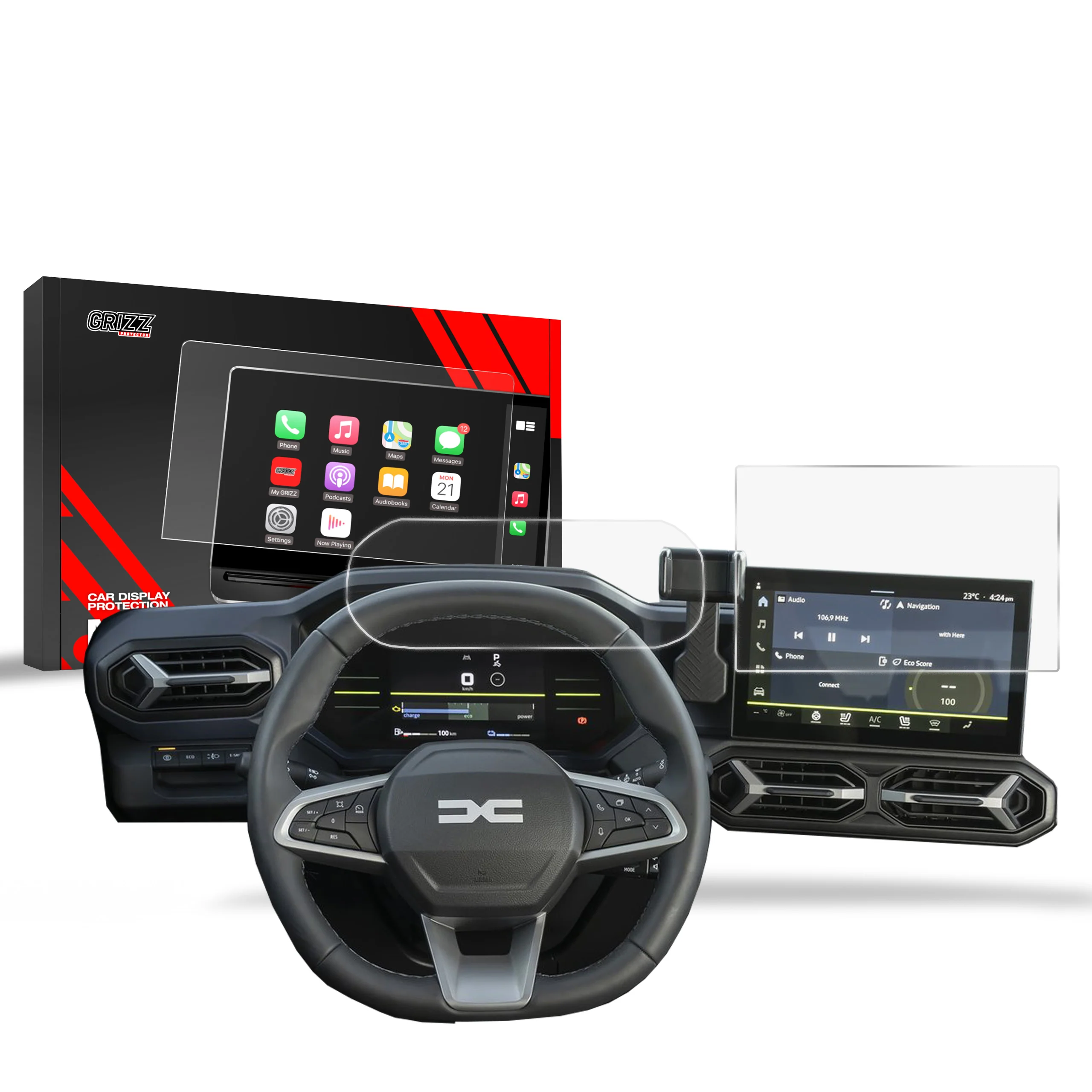 Matte Autodisplayfolie 2in1 für Dacia Spring 10" (2024-2025), Grizz Protector