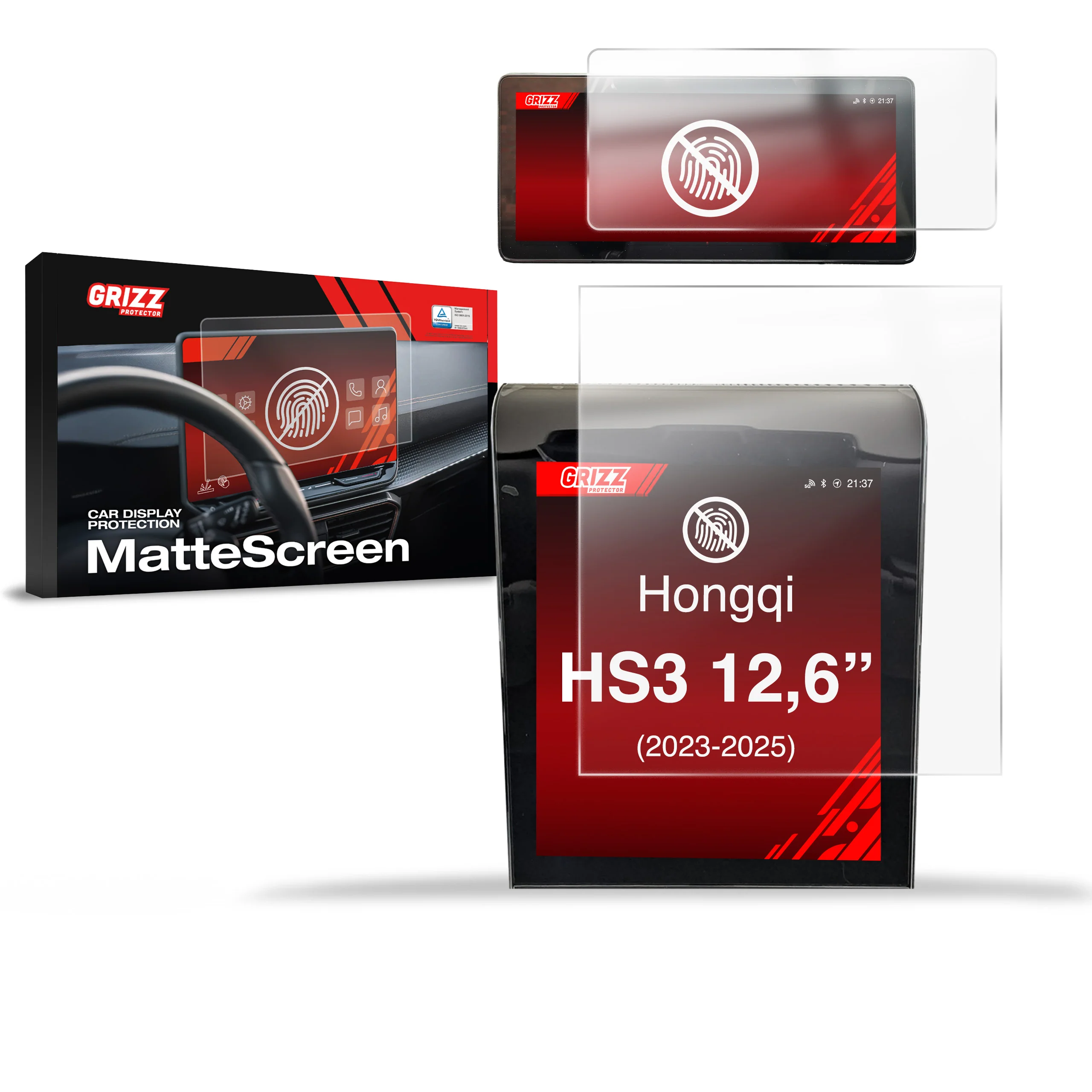 Matte Autodisplayfolie 2in1 für Hongqi HS3 12,6" (2023-2025), Grizz Protector