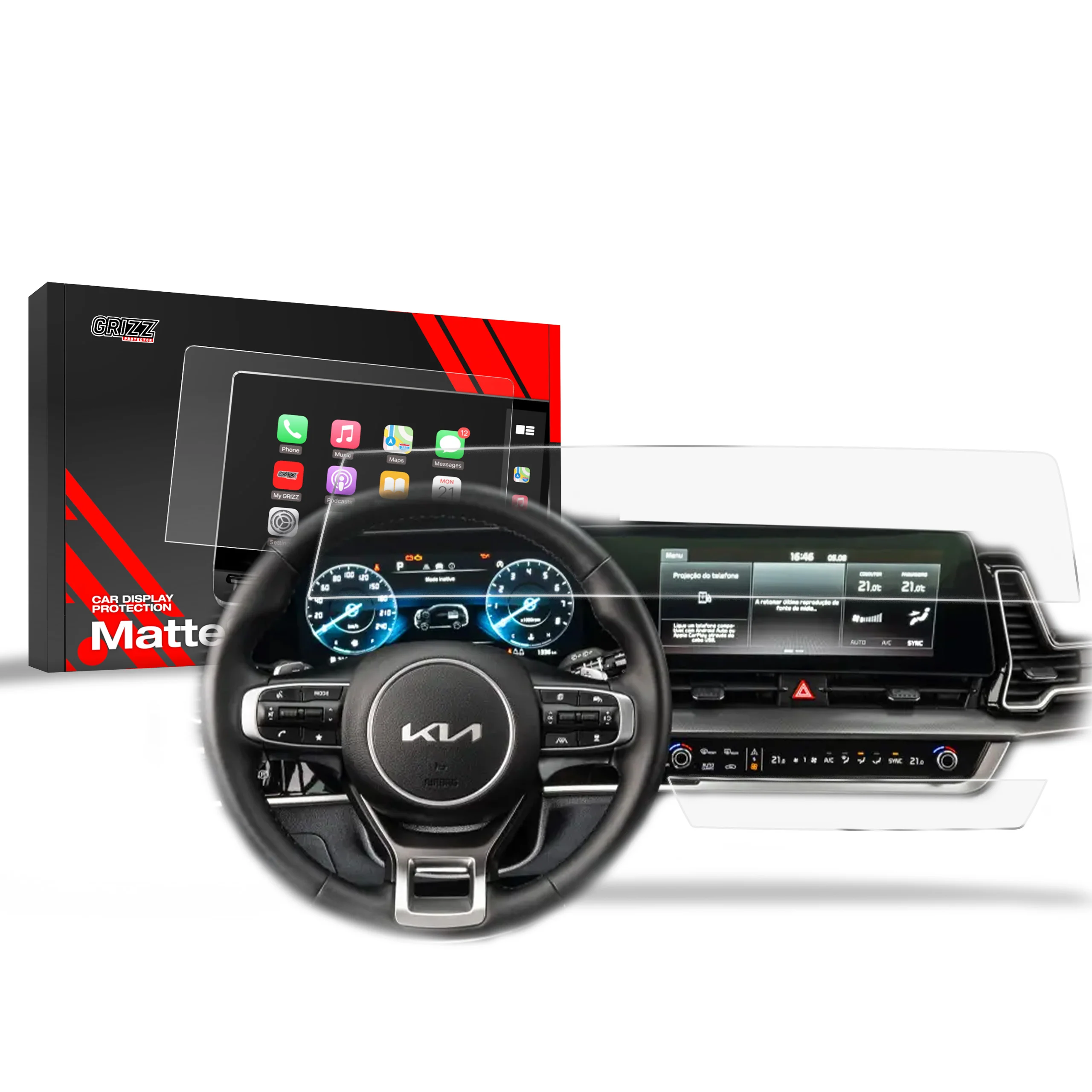 Matte Autodisplayfolie 2in1 für Kia Sportage 5 GT Line 12,3" (2021-2024), Grizz Protector