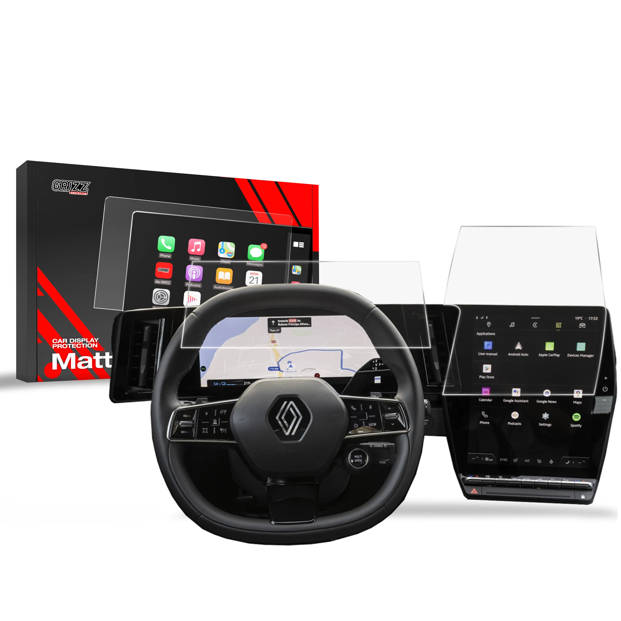 Matte Autodisplayfolie 2in1 für Renault Espace 12" (2024-2025), Grizz Protector