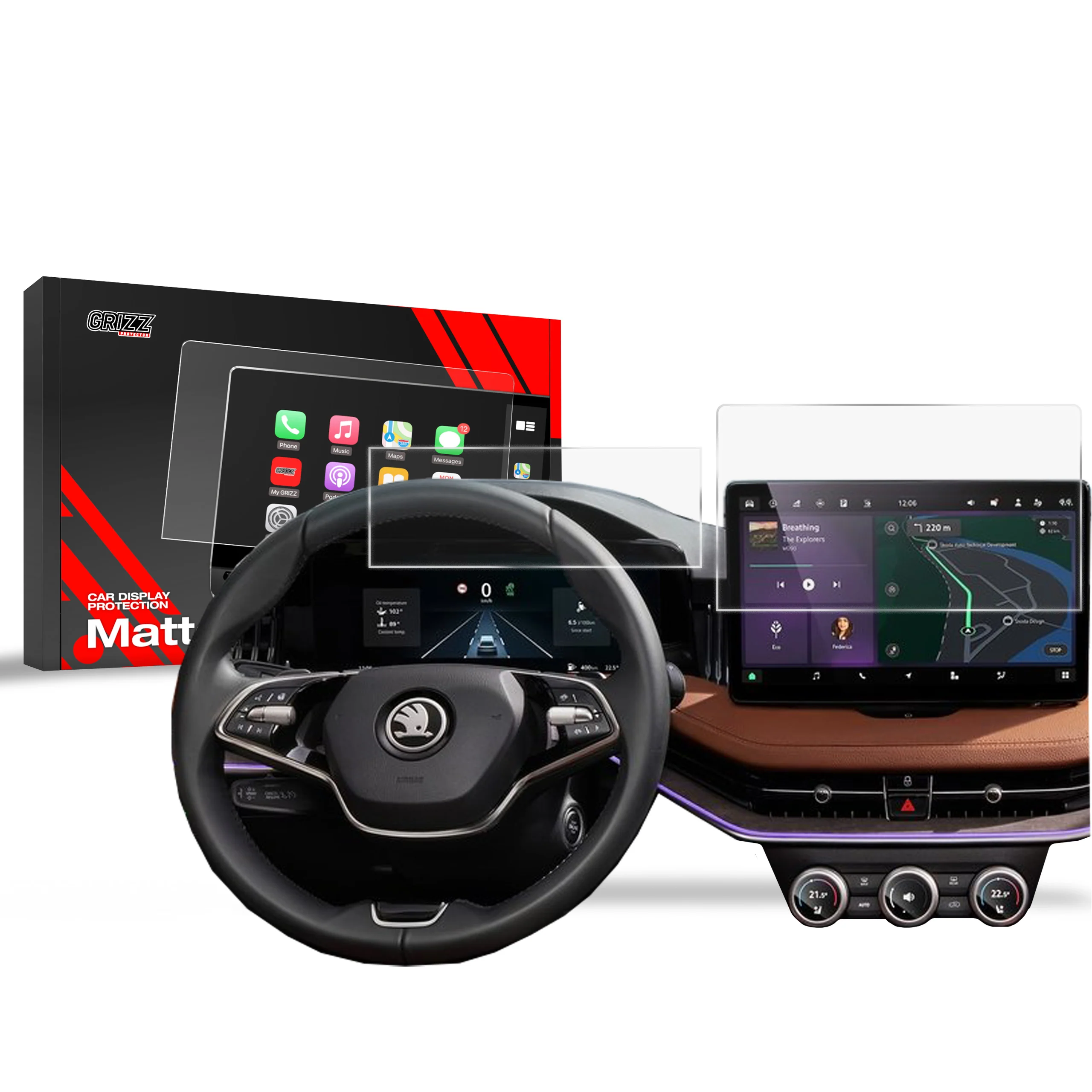 Matte Autodisplayfolie 2in1 für Skoda Kodiaq 13" (2024-2025), Grizz Protector