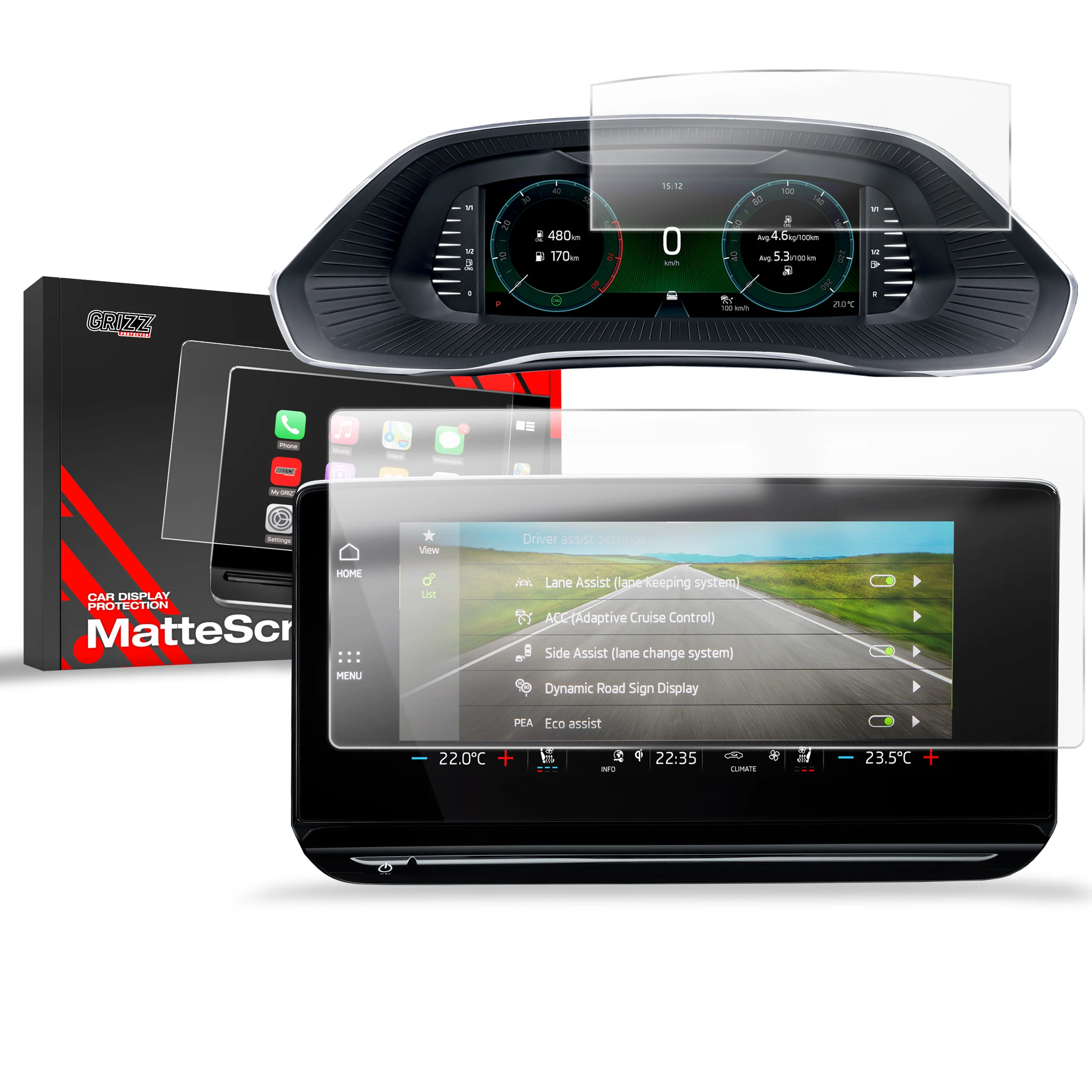 Matte Autodisplayfolie 2in1 für Skoda Octavia 4 10" Columbus/Bolero (2019-2024), Grizz Protector