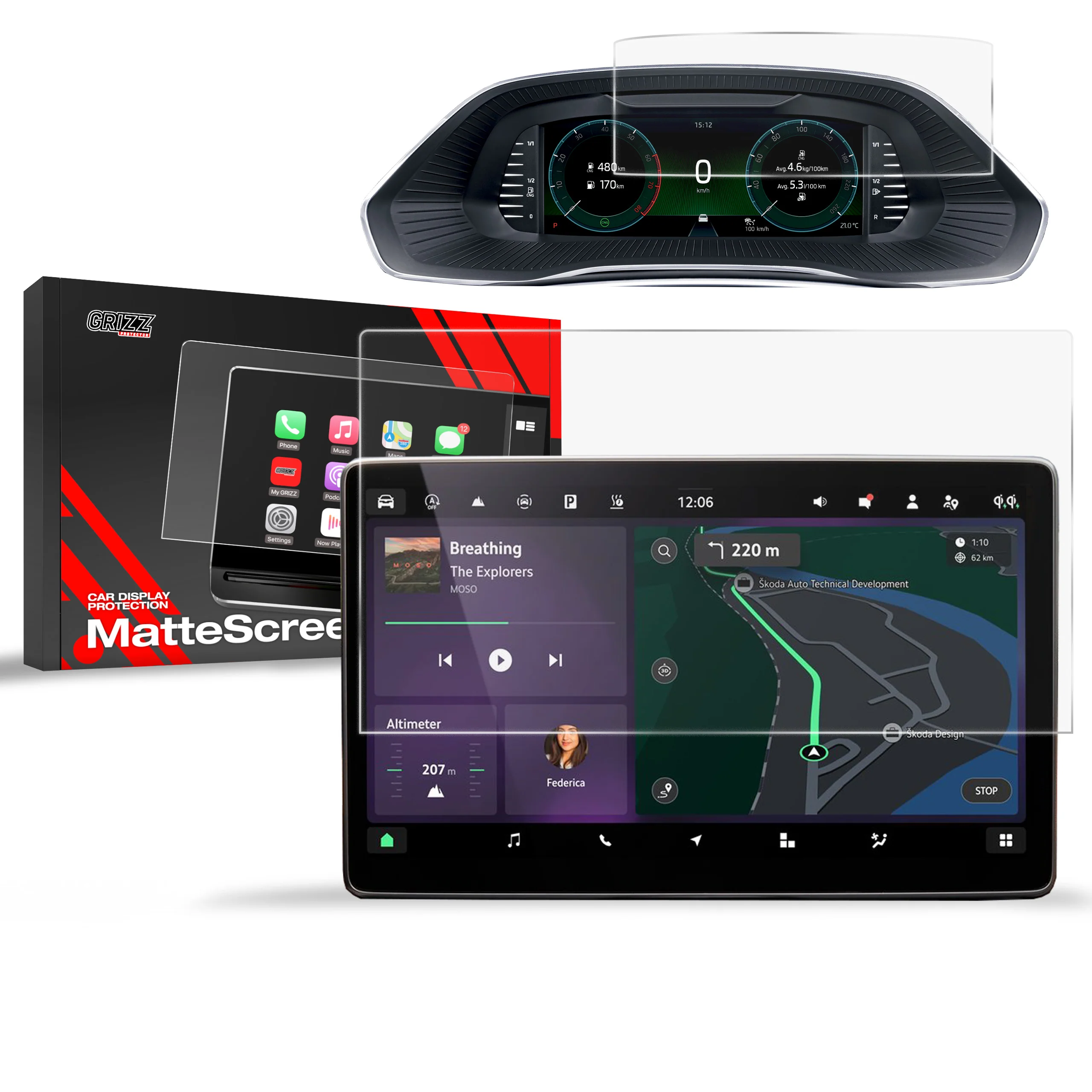 Matte Autodisplayfolie 2in1 für Skoda Octavia 4 13" (2024-2025), Grizz Protector
