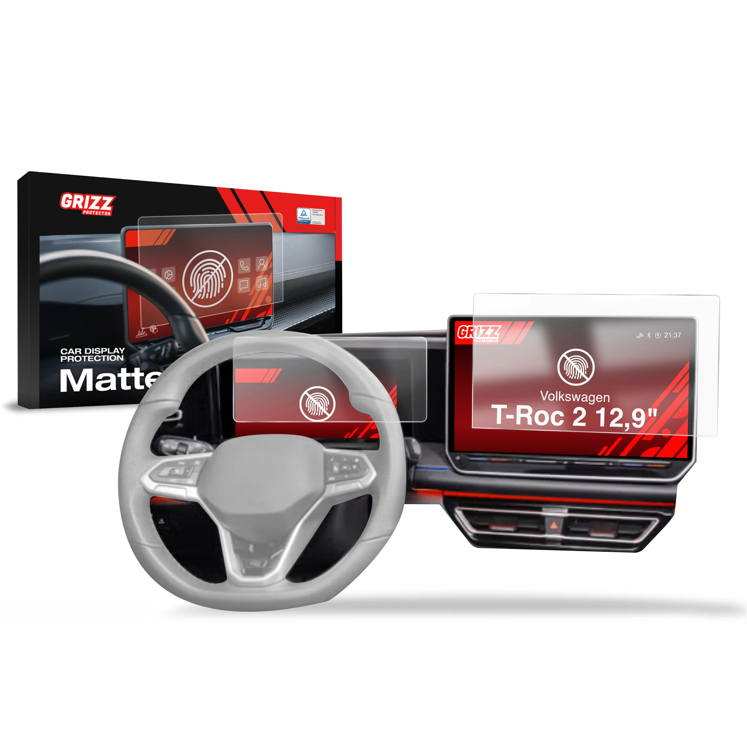 Matte Autodisplayfolie 2in1 für Volkswagen T-Roc 2 12,9" (2025-2026), Grizz Protector