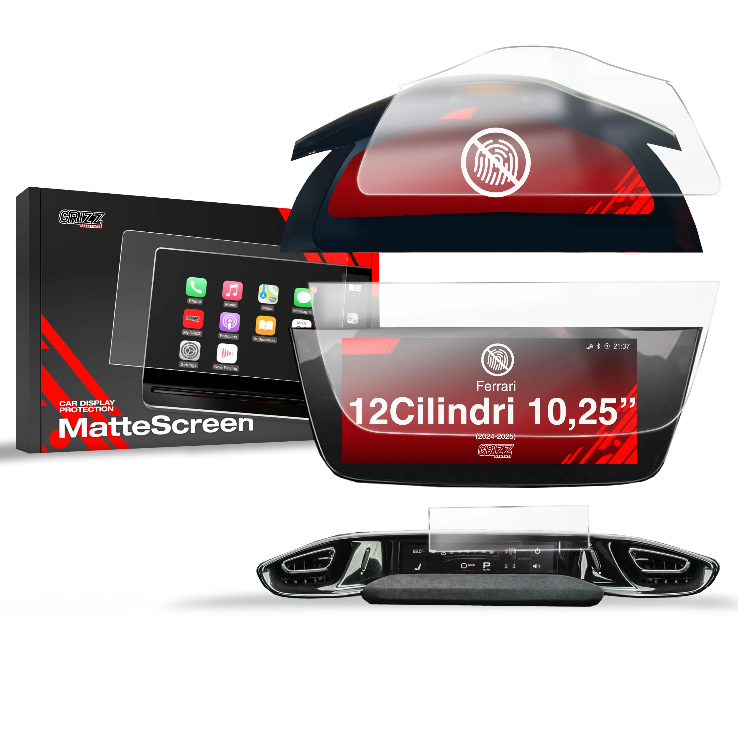 Matte Autodisplayfolie 3in1 für Ferrari 12Cilindri 15,6"+10,25" (2024-2025), Grizz Protector