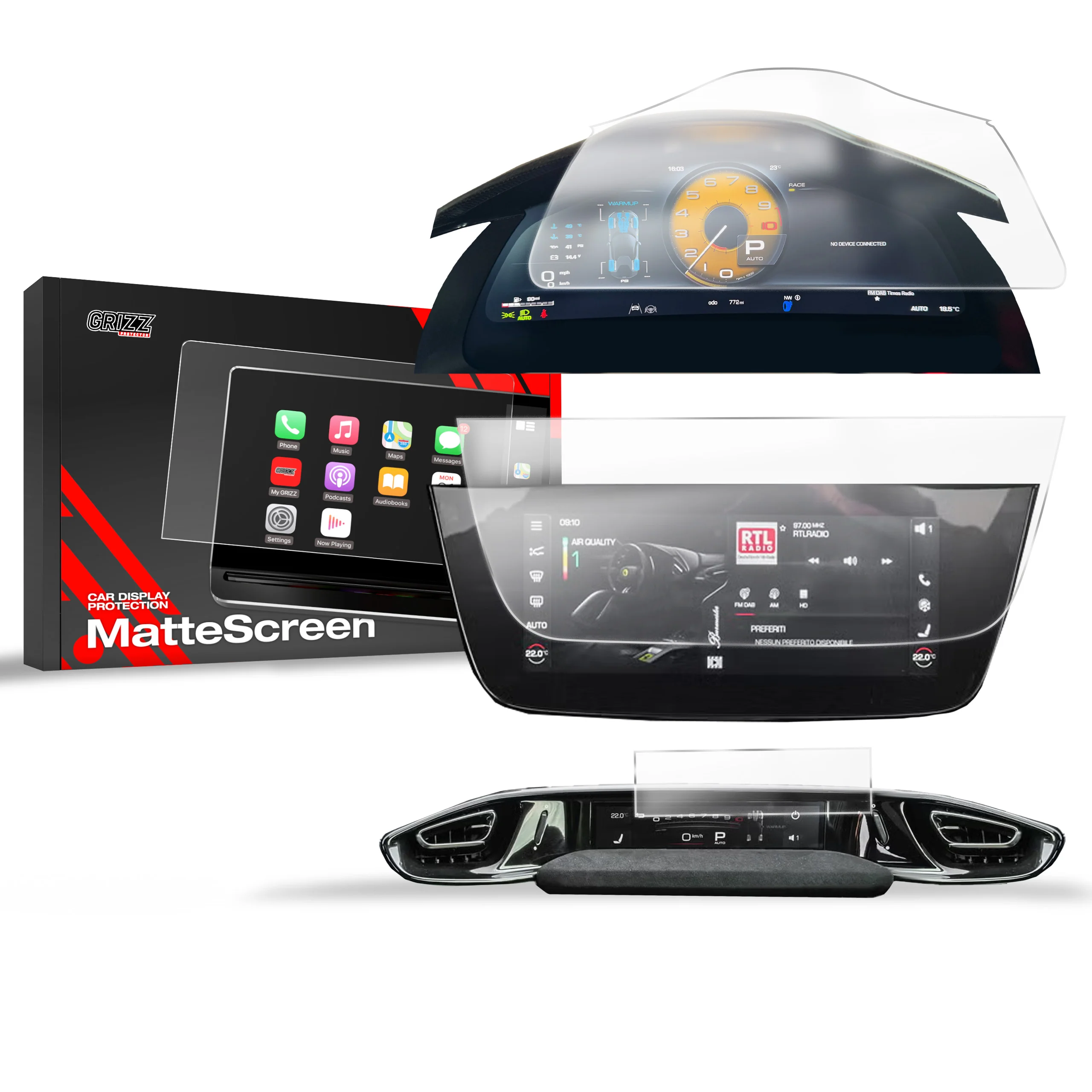 Matte Autodisplayfolie 3in1 für Ferrari 12Cilindri 15,6"+10,25" (2024-2025), Grizz Protector - Image 8