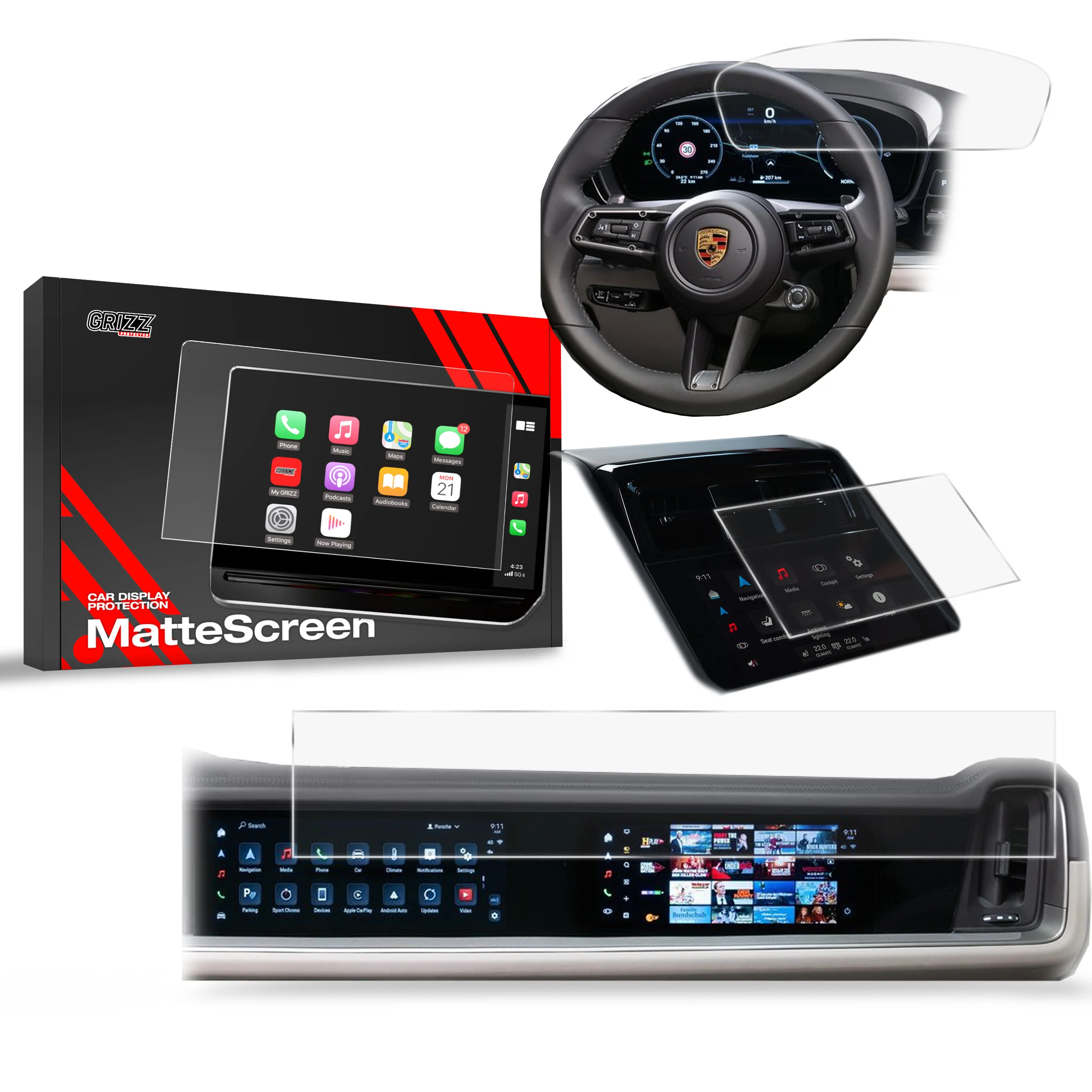 Matte Autodisplayfolie 3in1 für Porsche Panamera 3 12,3" + 10,9“ (2024-2025), Grizz Protector