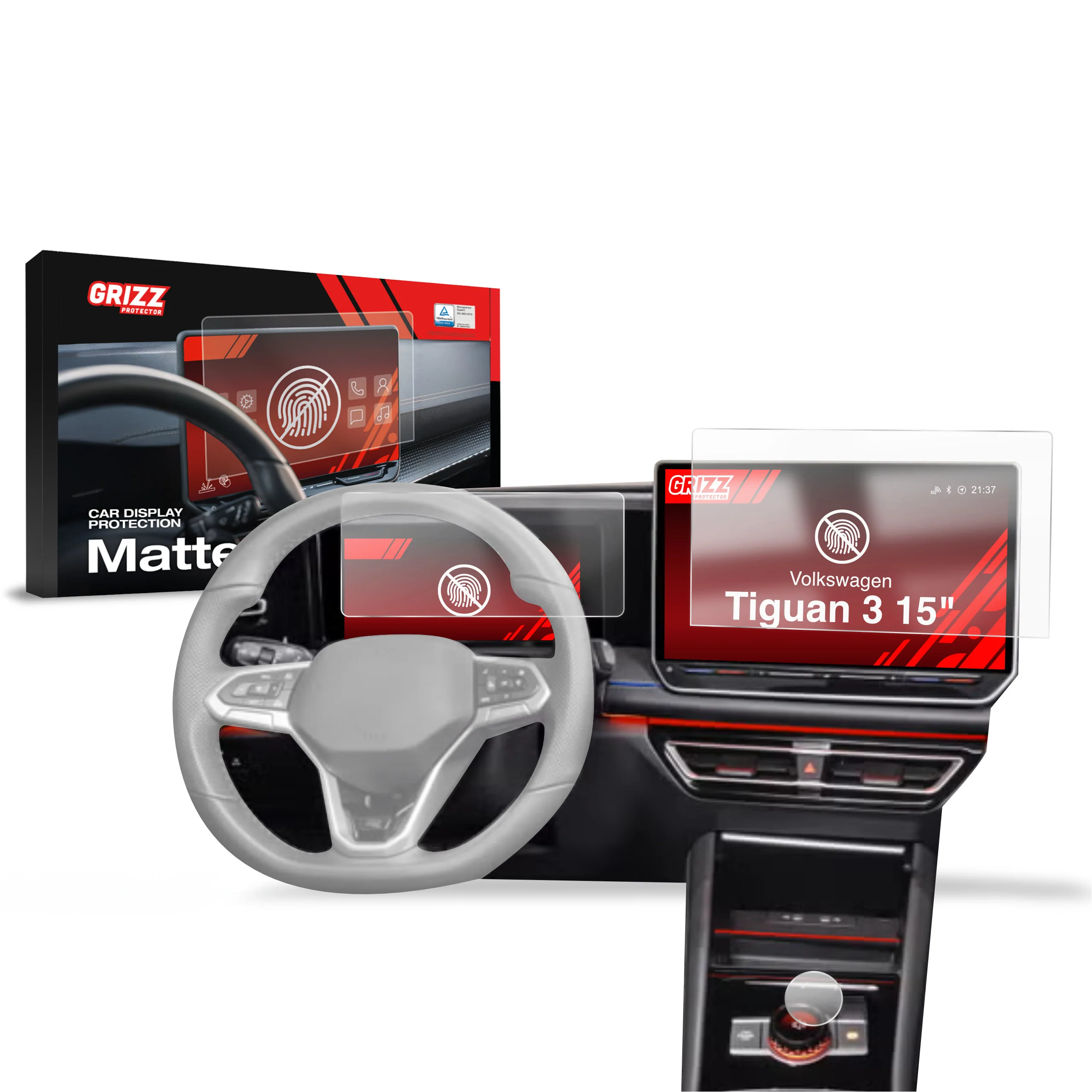 Matte Autodisplayfolie 3in1 für Volkswagen Tiguan 3 15" (2024-2025), Grizz Protector