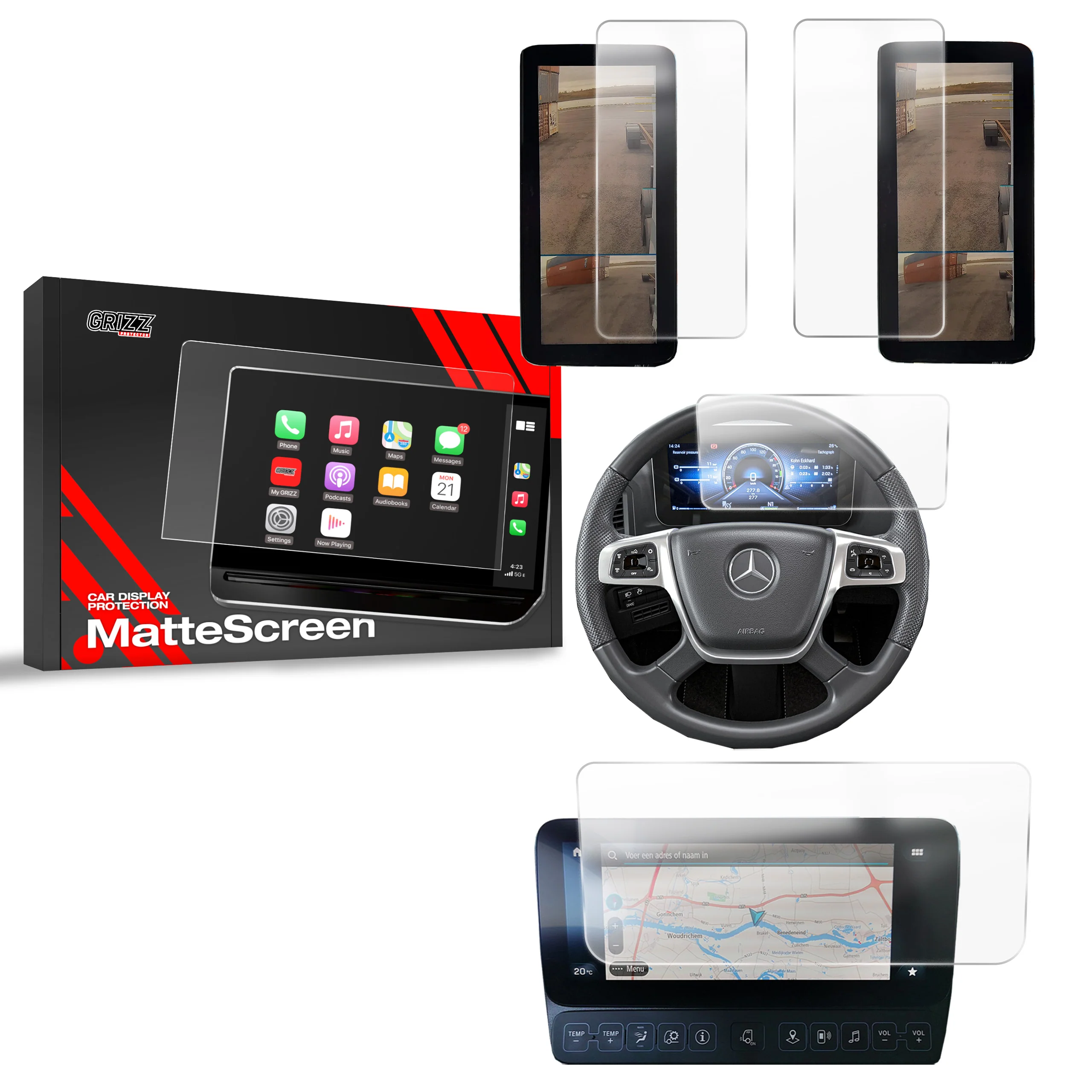 Matte Autodisplayfolie 4in1 für Mercedes Actros (2019-2024), Grizz Protector