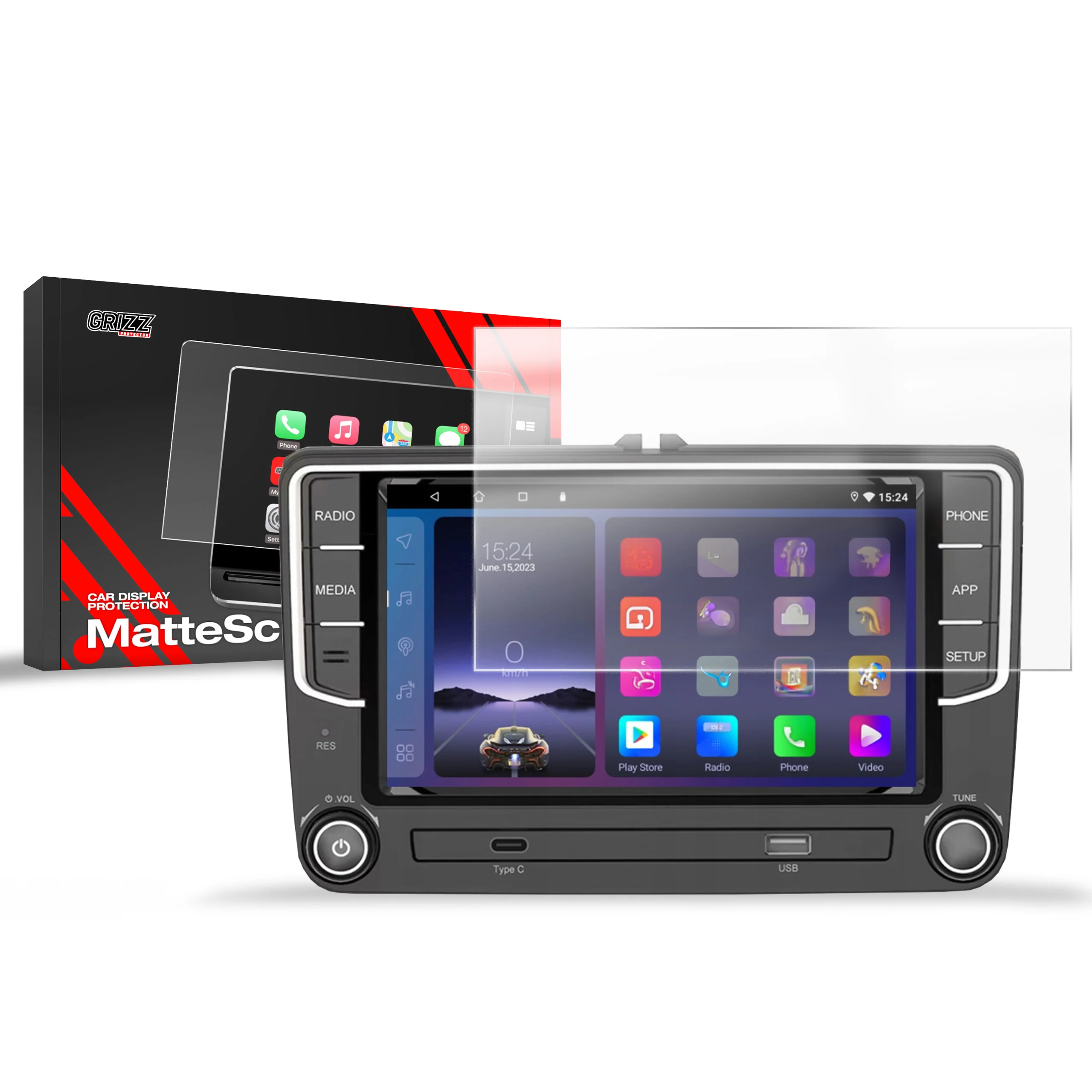Matte Autodisplayfolie für 2DIN 7" Volkswagen Skoda Seat, Grizz Protector